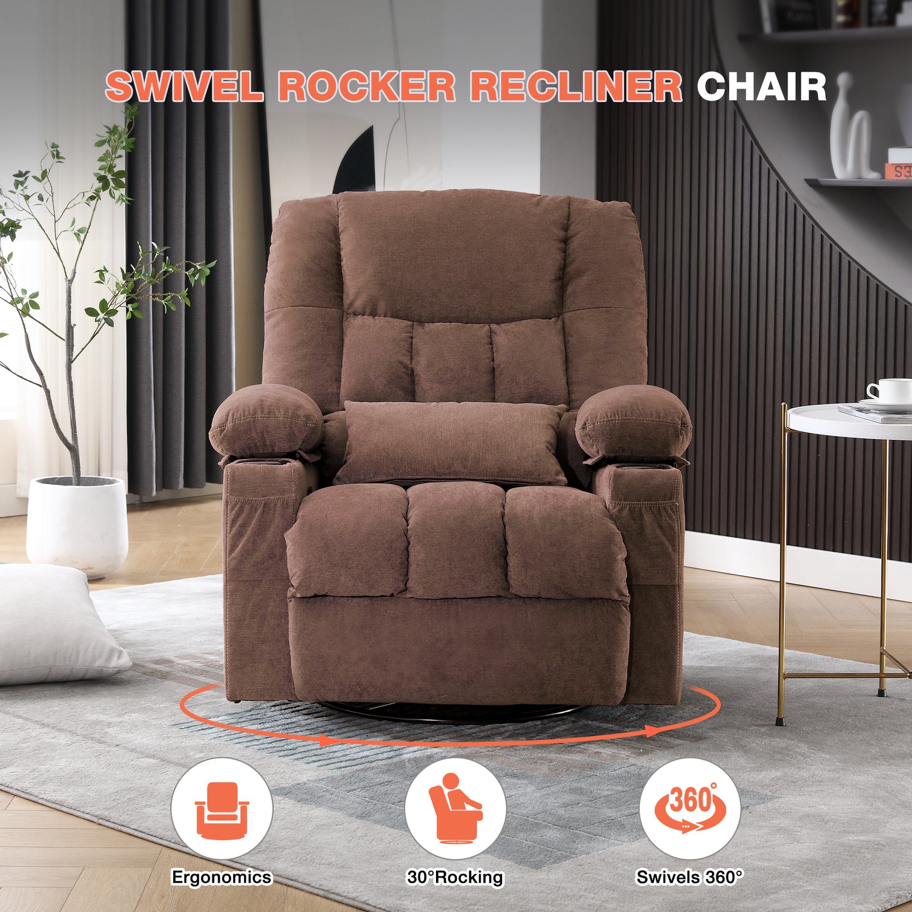 Massage Swivel Rocker Recliner with Vibration, Heat & Ergonomic Lounge Support detail image 14