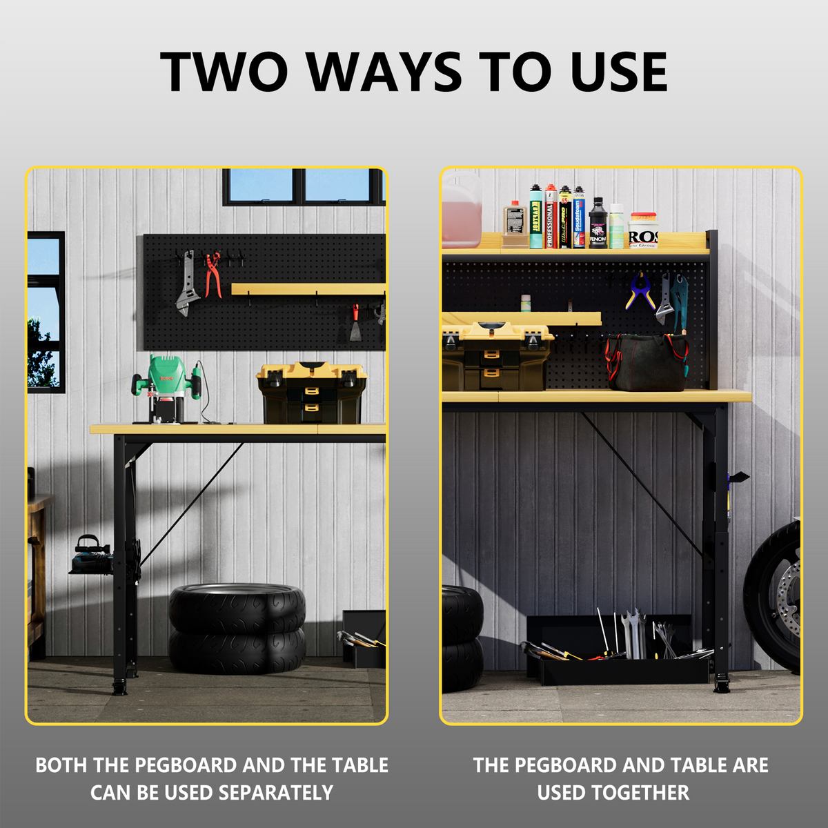 Heavy-Duty Adjustable Workbench with Pegboard & Wheels workshop project bench