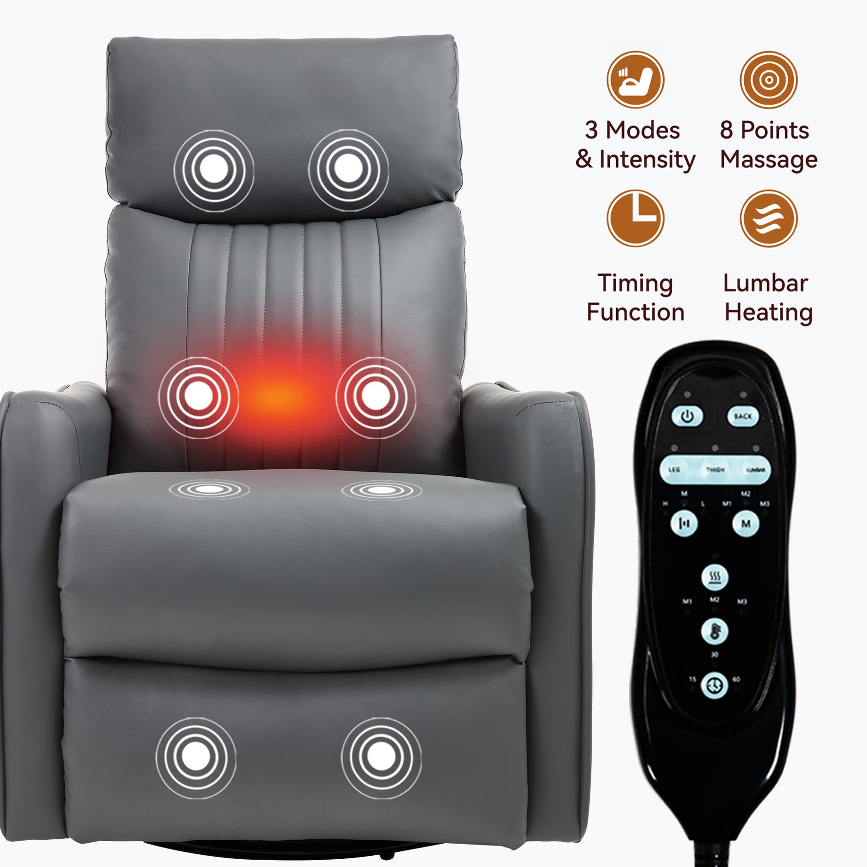 Faux Leather Heat & Massage Manual Rocker Swivel Recliner detail image 9