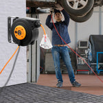 Retractable Heavy-Duty Extension Cord Reel with Triple-Tap Outlet for workshop, garage, storage, or utility use
