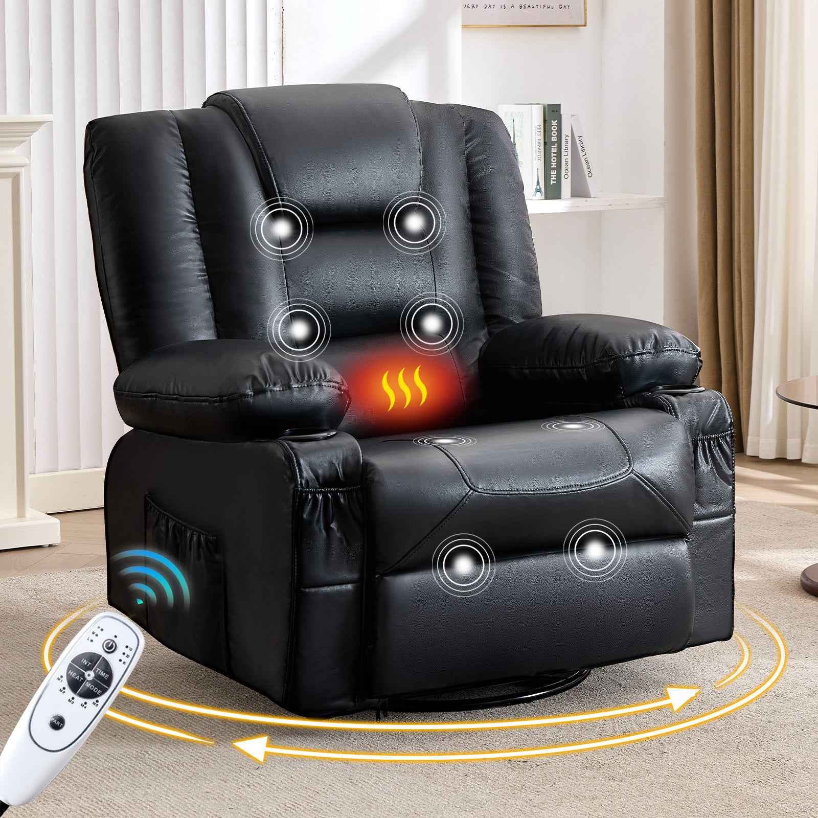Rocker Recliner Chair with Massage and Heat for Adults, 360°Swivel detail image 9