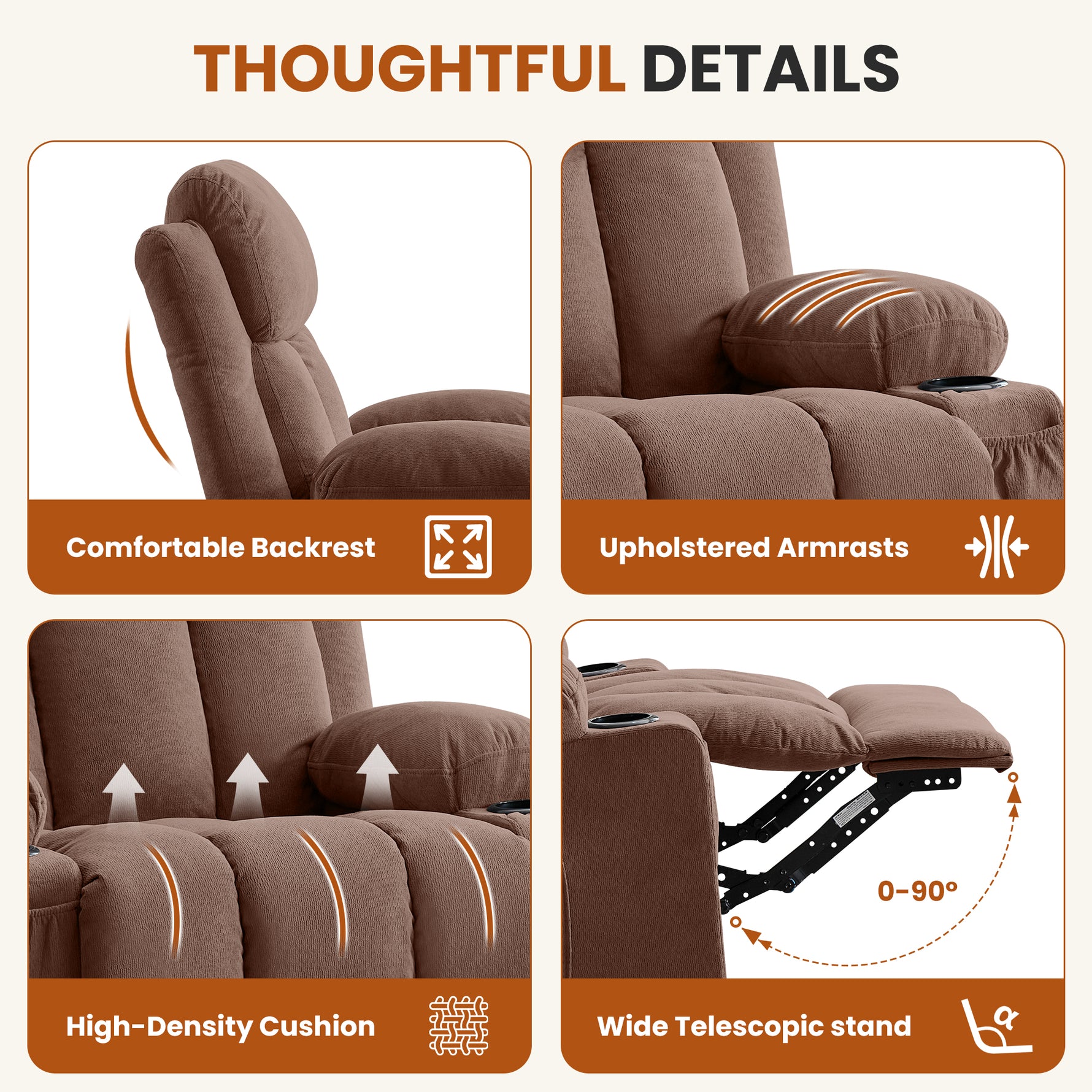 Swivel Rocker Recliner Chair with Vibration Massage, Heat, USB Port and Cup Holderrs detail image 39