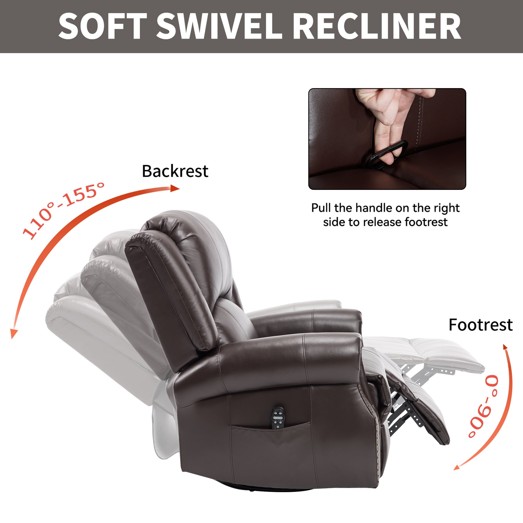 Heat Massage Manual Recliner Chair with Rocker and Swivel for Living Room detail image 24