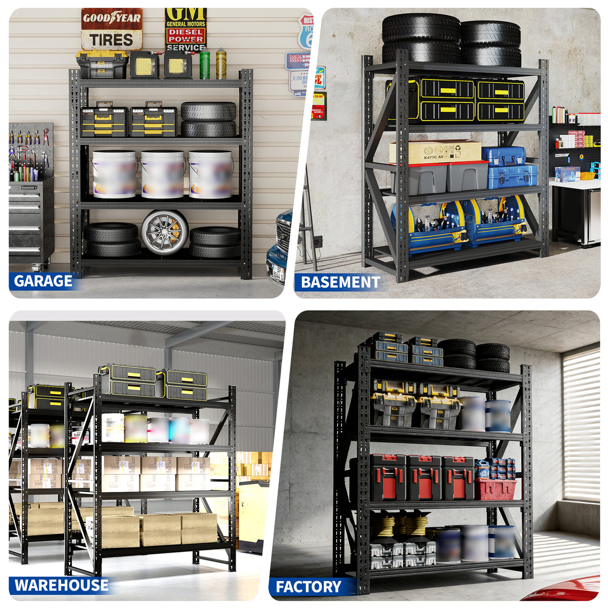 Heavy-Duty Adjustable Garage Shelving for Warehouse Storage for workshop, garage, storage, or utility use