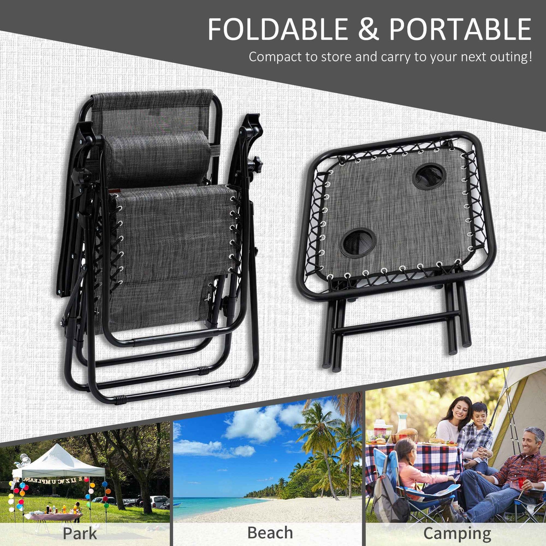 Outsunny Zero Gravity Chair Set with Side Table and Cup Holder detail image 13