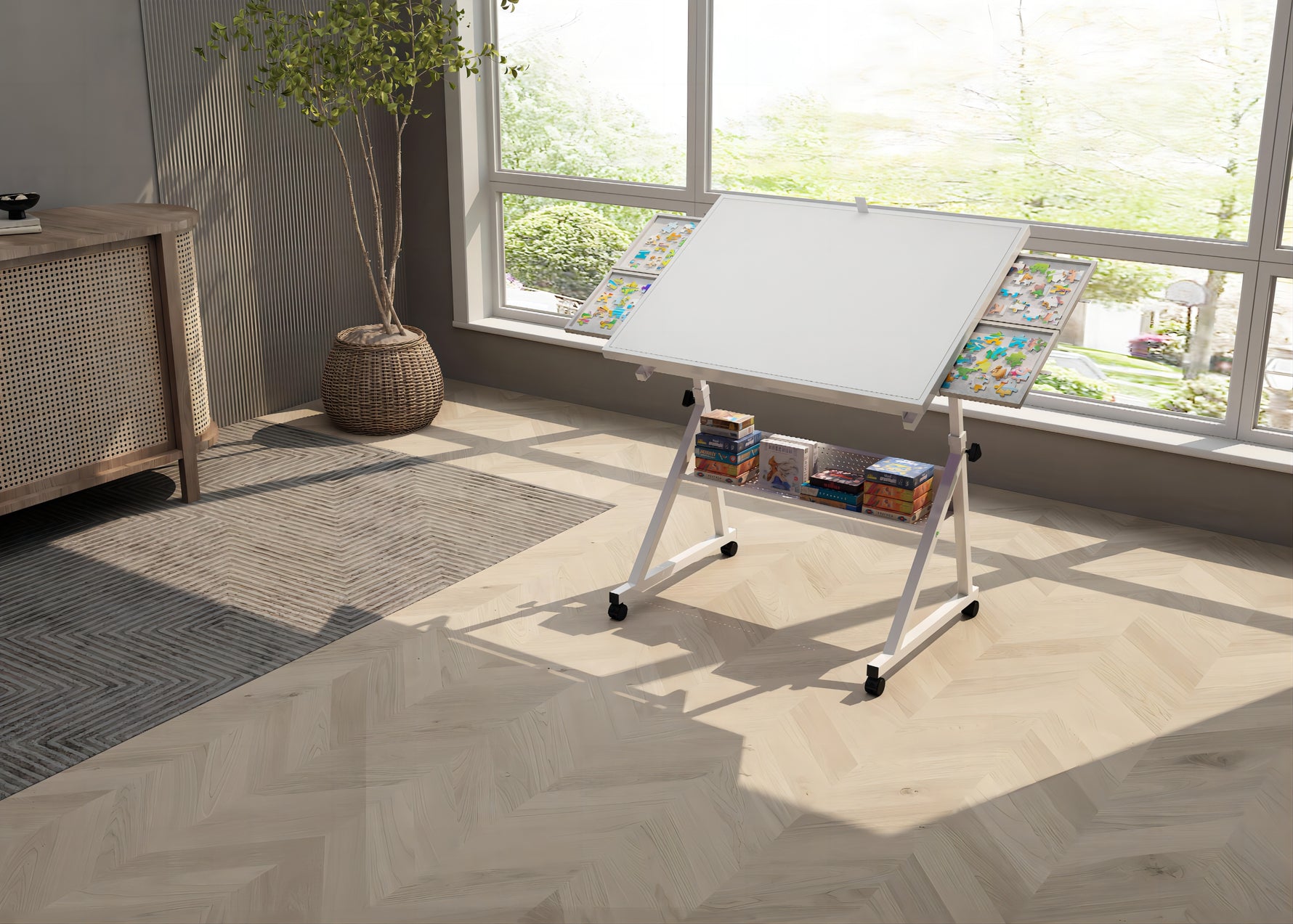 1500-Piece Rolling Jigsaw Puzzle Table with 4 Trays hobby and puzzle table
