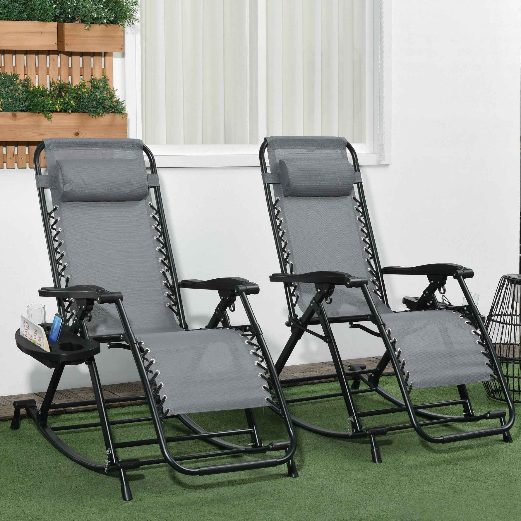 Outsunny Folding Zero Gravity Rocking Chair Set detail image 11