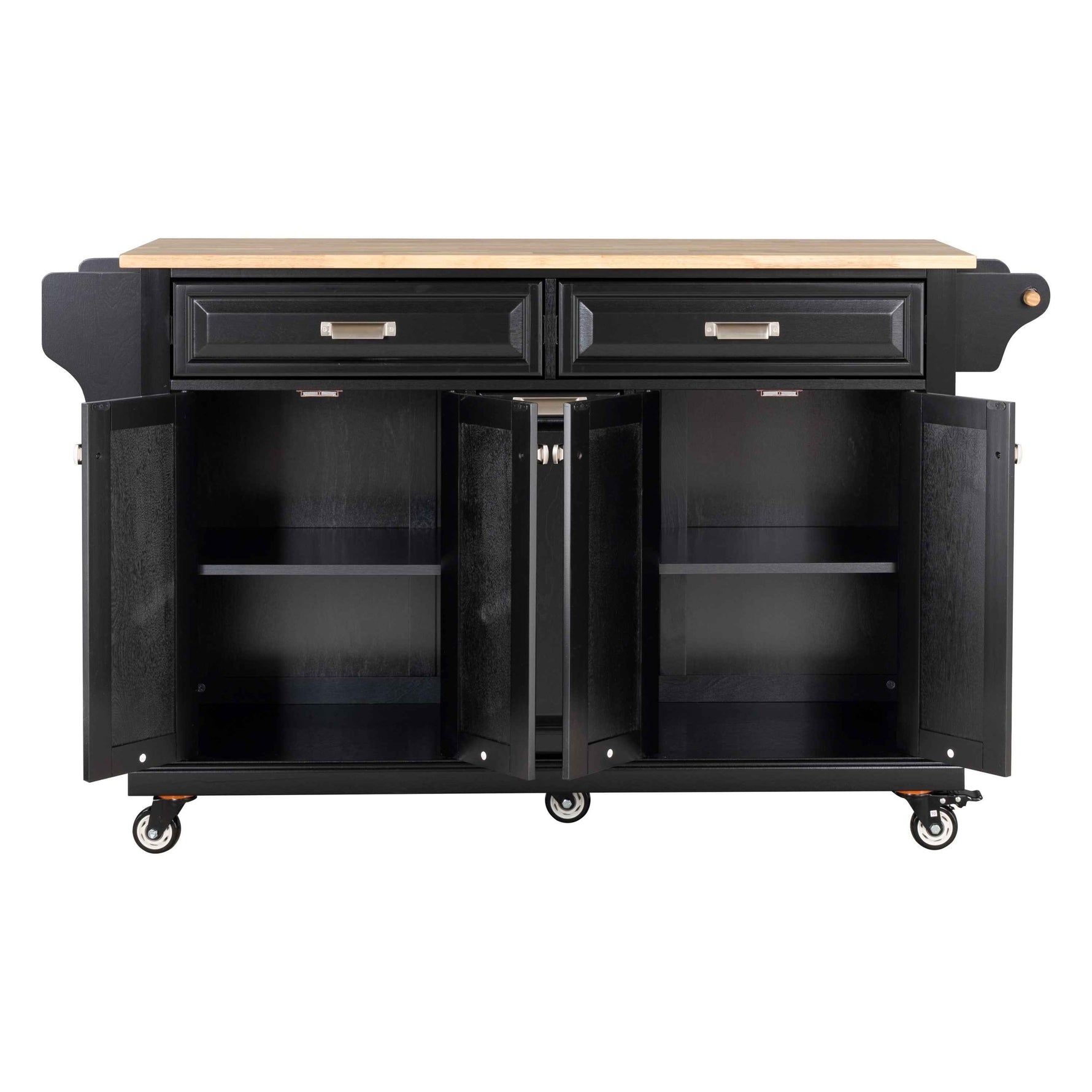 Rubberwood Drop-Leaf Kitchen Cart with 3 Drawers product view 14