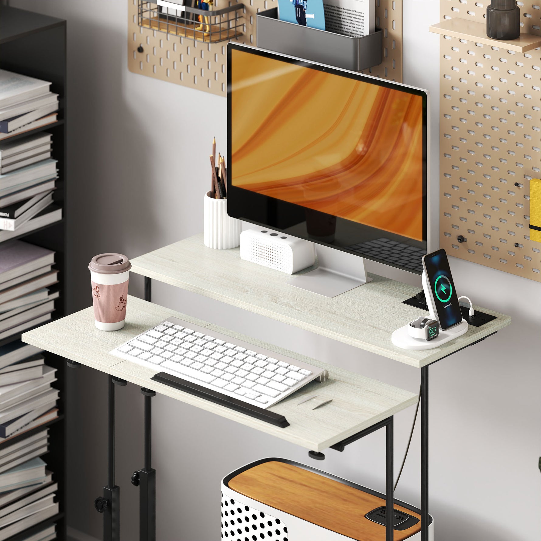 HOMCOM Height Adjustable Standing Desk with Power Outlets workspace desk setup