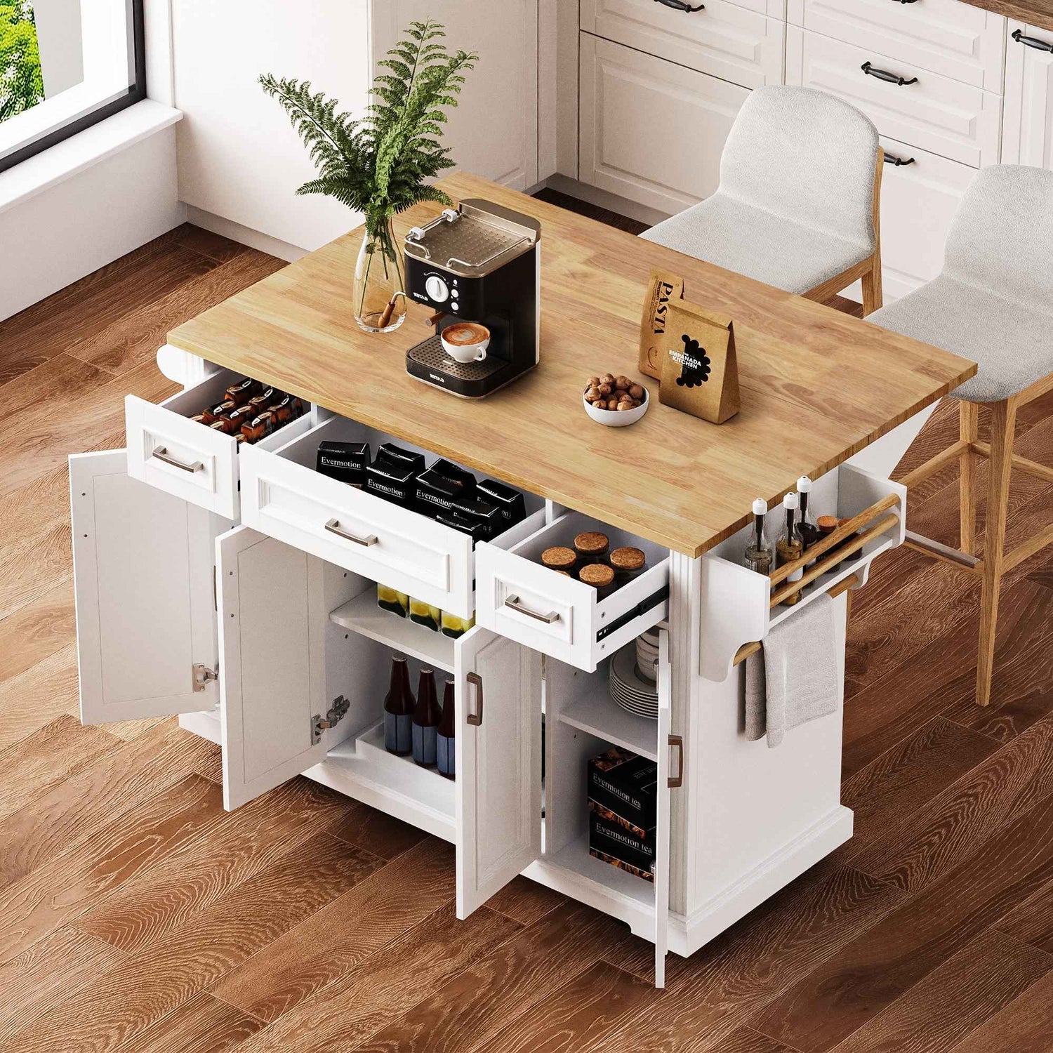 54 in. Rolling Kitchen Island with Drop Leaf & Storage product view 1