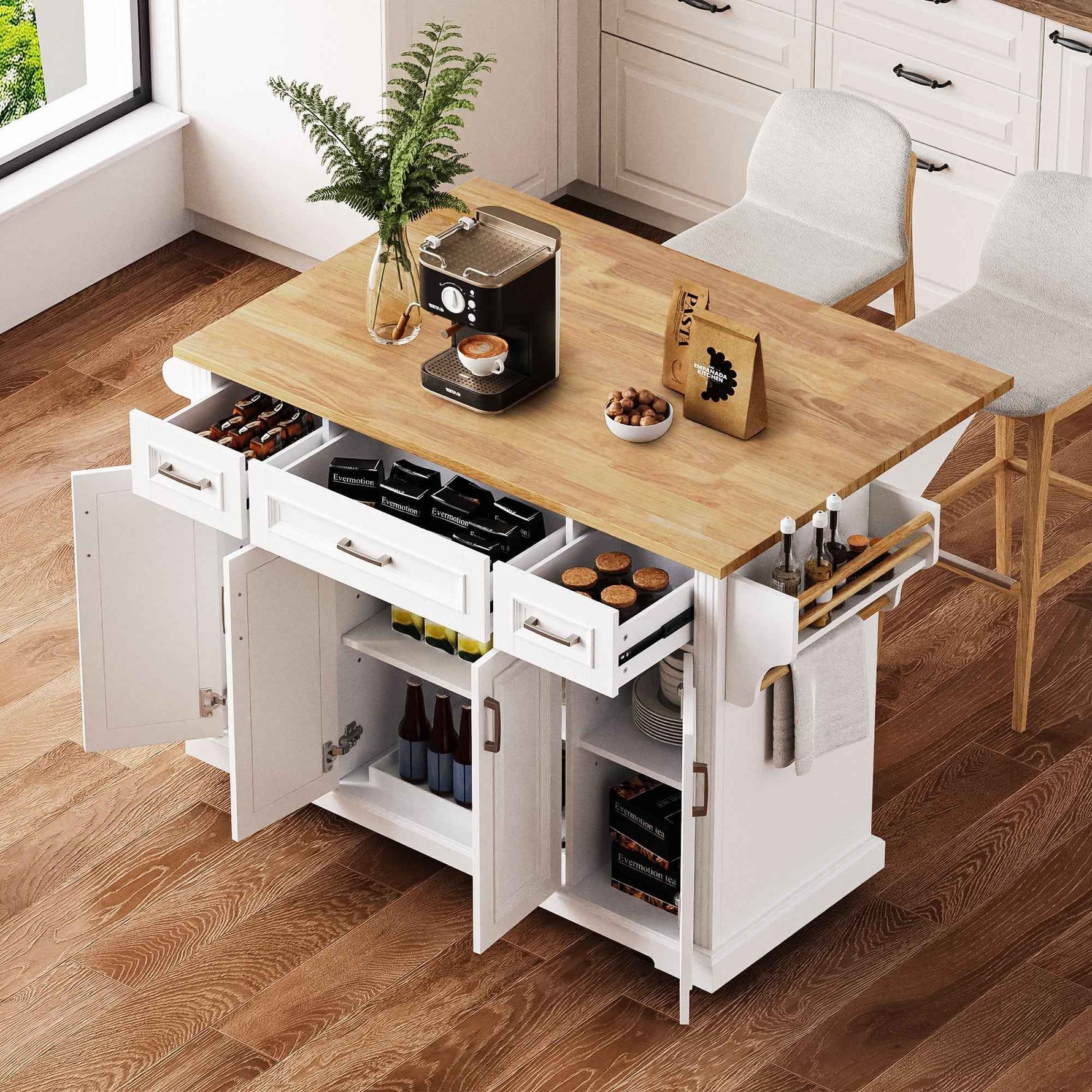 54 in. Rolling Kitchen Island with Drop Leaf & Storage product view 1
