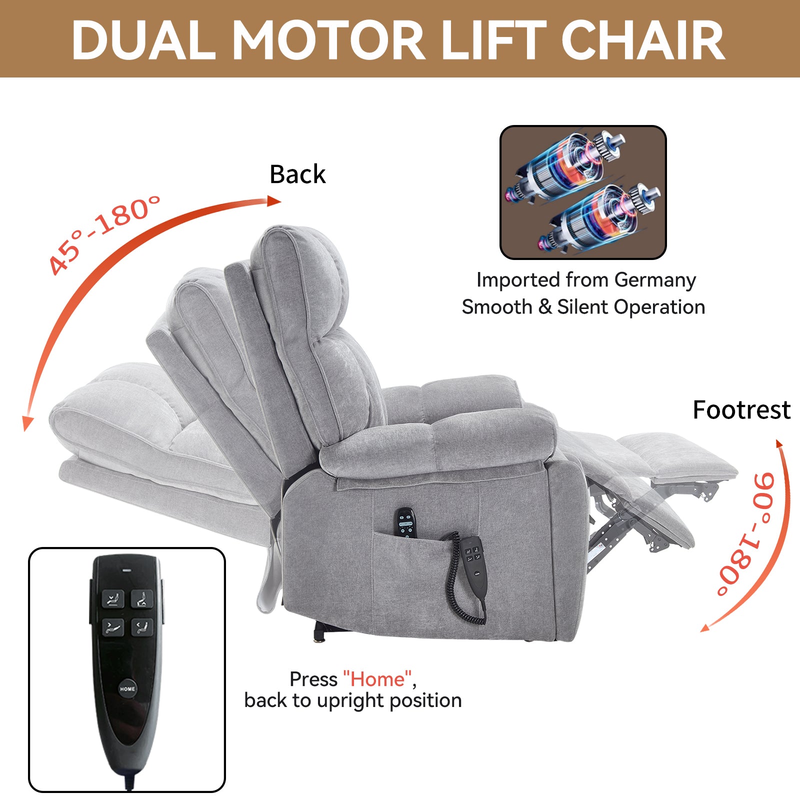 Dual-Motor Power Lift Recliner with Heat & Massage, 350 lb Capacity detail image 133