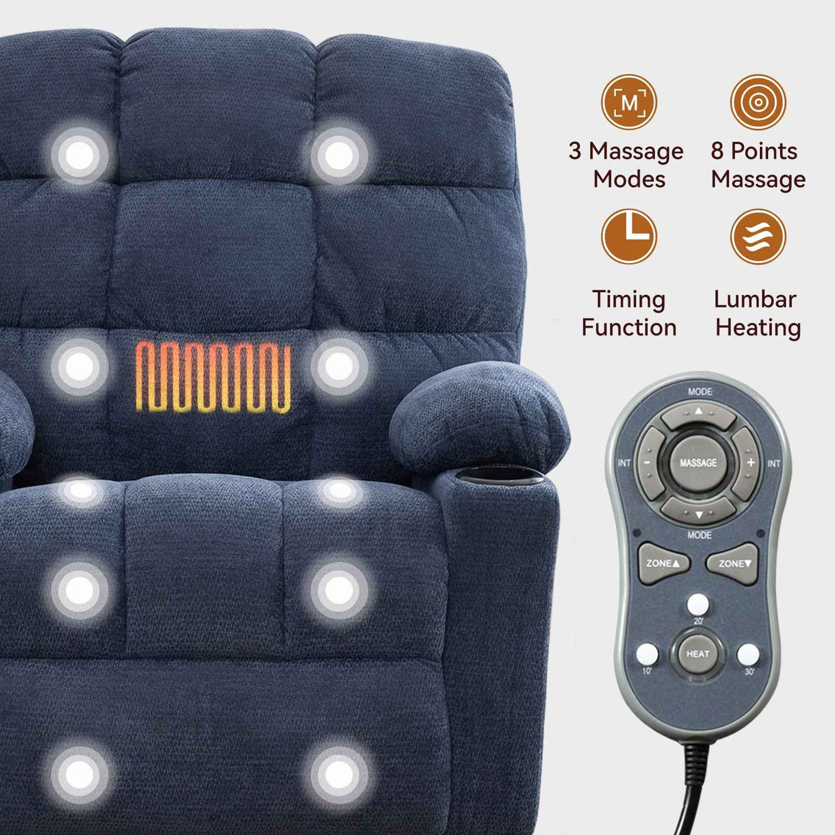 Fabric Heat & Massage Recliner detail image 3