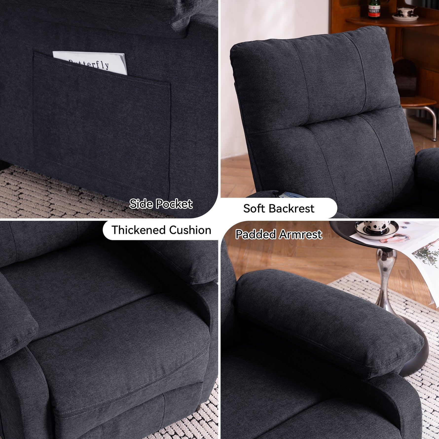 Chenille Massage Recliner with Heat & Remote Control detail image 5