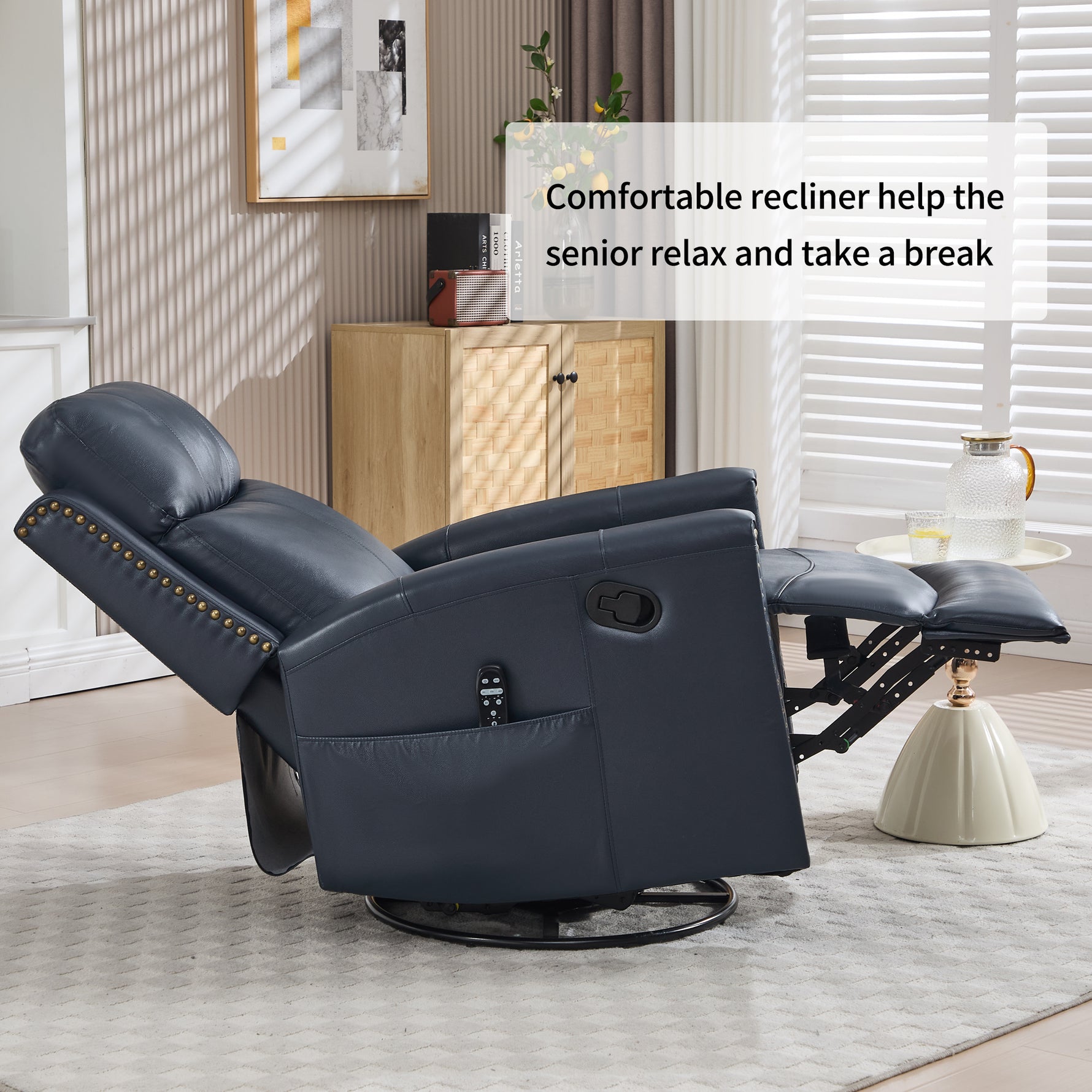 Genuine Leather Heat Massage Manual Recliner Chair with Rocker and Swivel for Living Room detail image 47