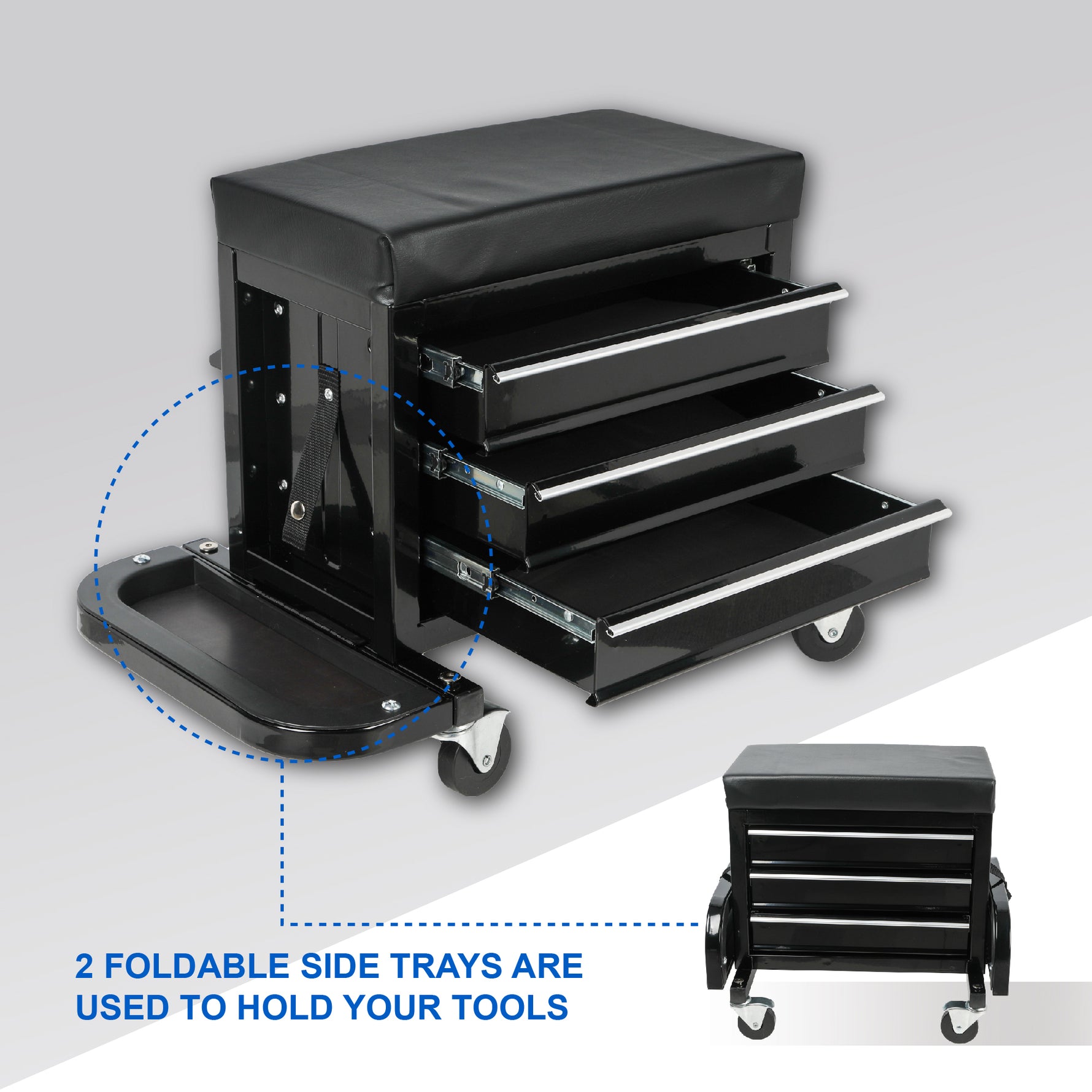 Rolling Mechanic Seat with 3-Drawer Tool Storage, 350 lb Capacity product image