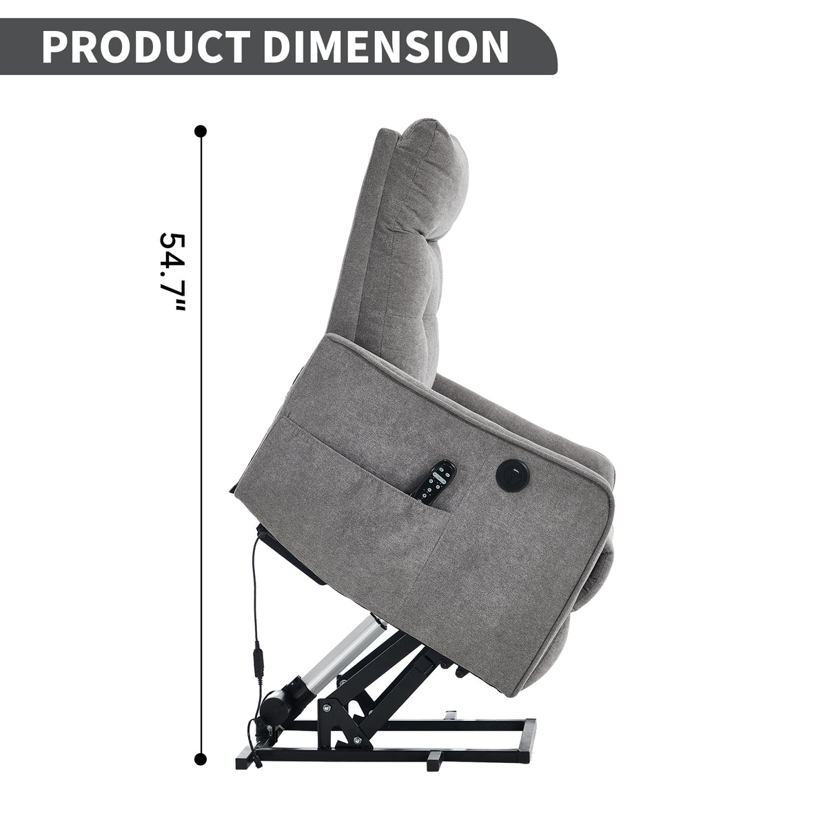 Chenille Single-Motor Power Lift Recliner with Massage & Heat detail image 12