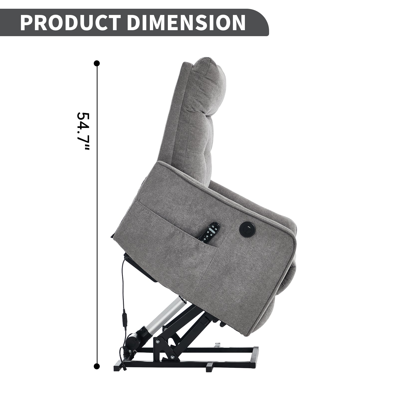Chenille Single-Motor Power Lift Recliner with Massage & Heat detail image 12
