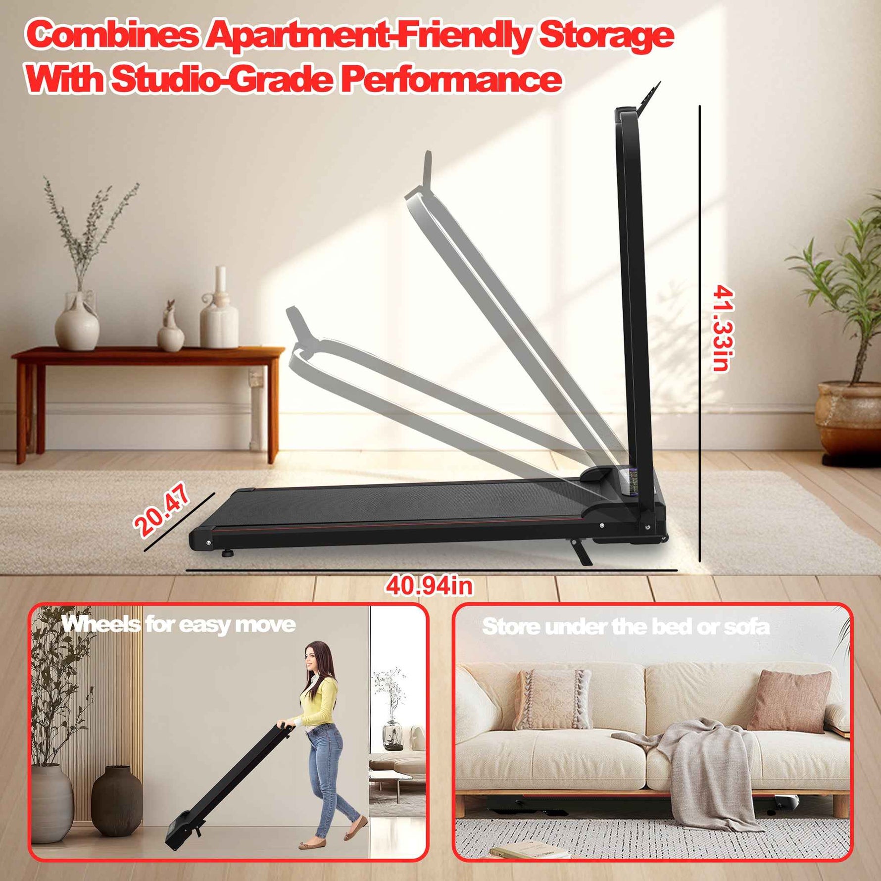 Foldable Under-Desk Walking Pad with Handlebar & Incline under-desk walking pad