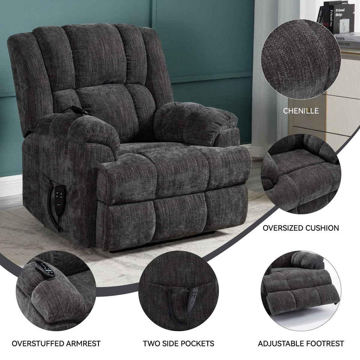 Dual-Motor Heat & Massage Power Lift Recliner, 350 lb Capacity detail image 39