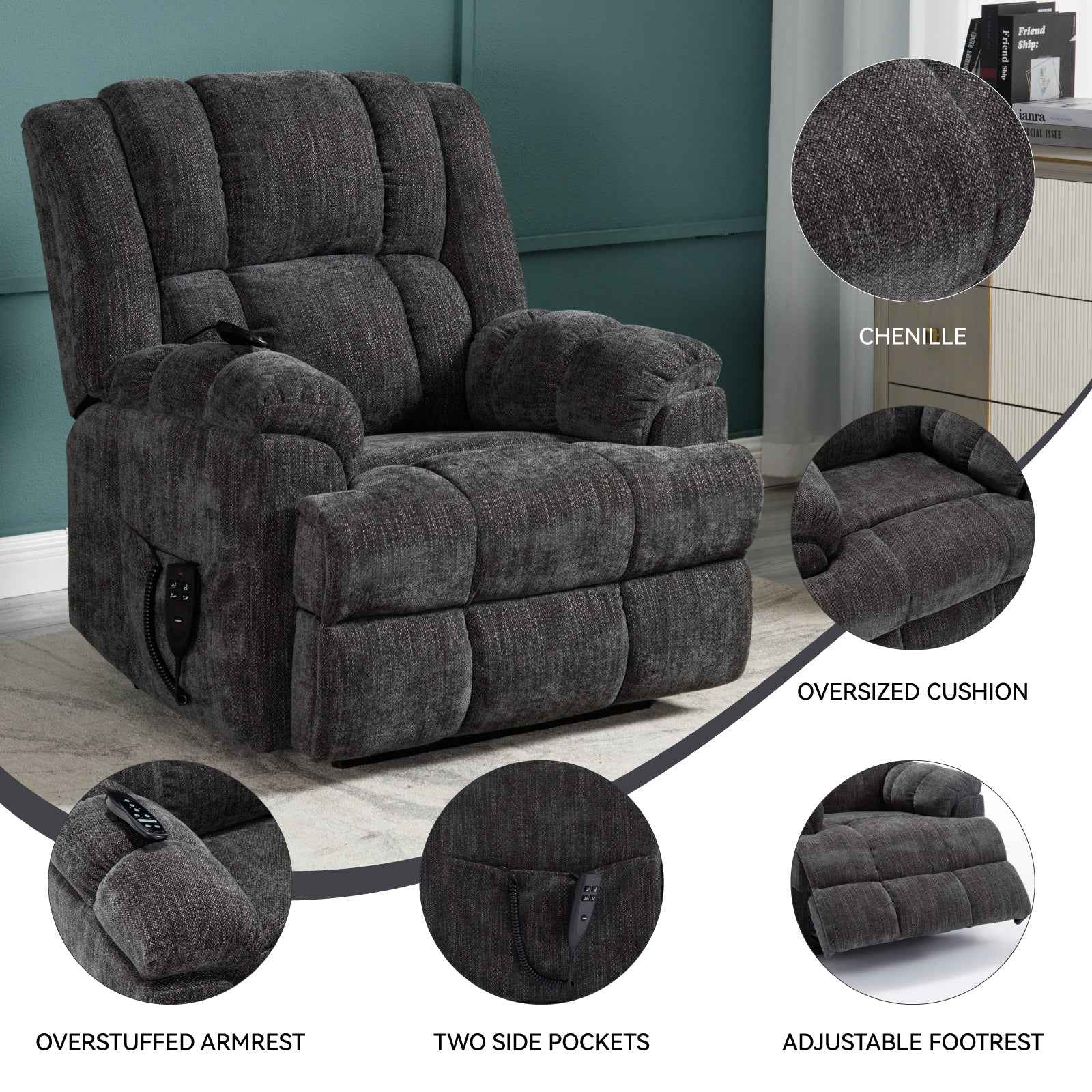 Dual-Motor Heat & Massage Power Lift Recliner, 350 lb Capacity detail image 39