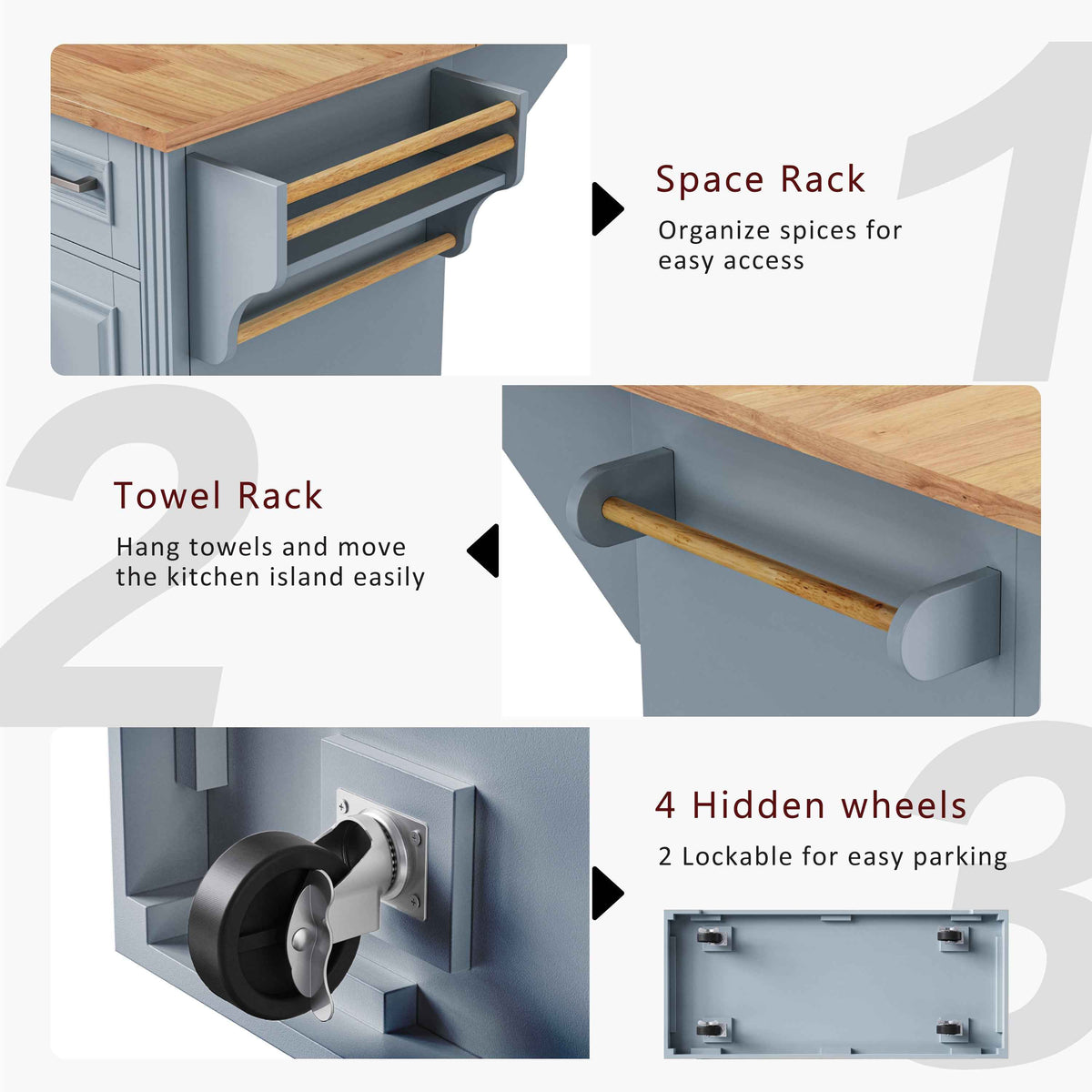 54 in. Rolling Kitchen Island with Drop Leaf & Storage product view 76