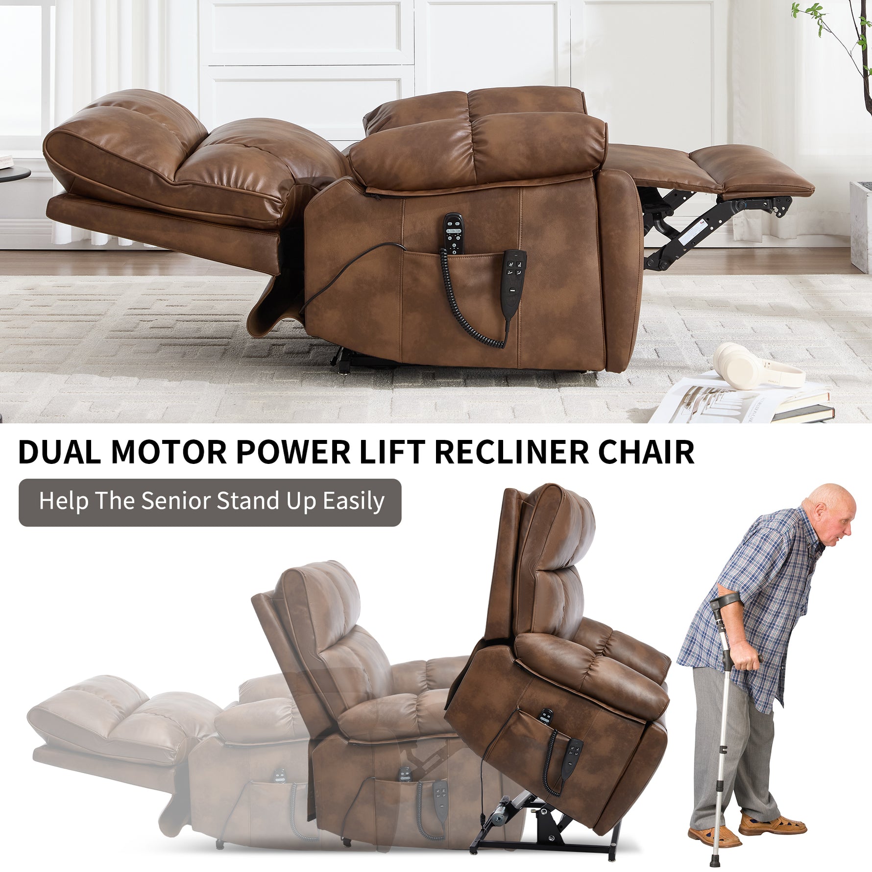 Dual-Motor Power Lift Recliner with Heat & Massage, 350 lb Capacity detail image 95