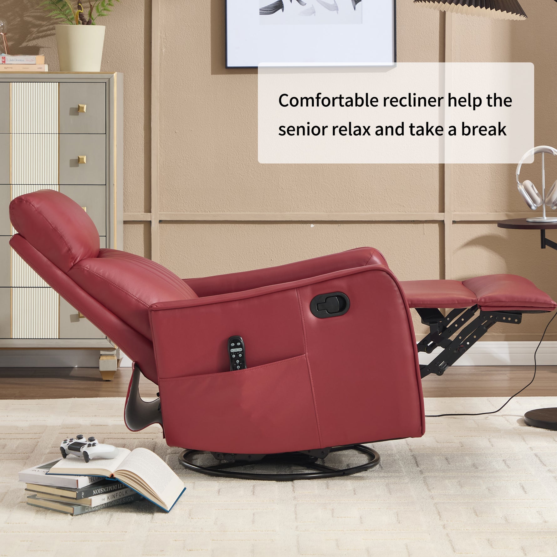 Faux Leather Heat & Massage Manual Rocker Swivel Recliner detail image 30