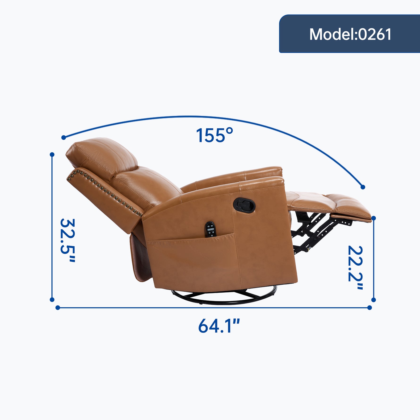 Genuine Leather Heat Massage Manual Recliner Chair with Rocker and Swivel for Living Room detail image 70