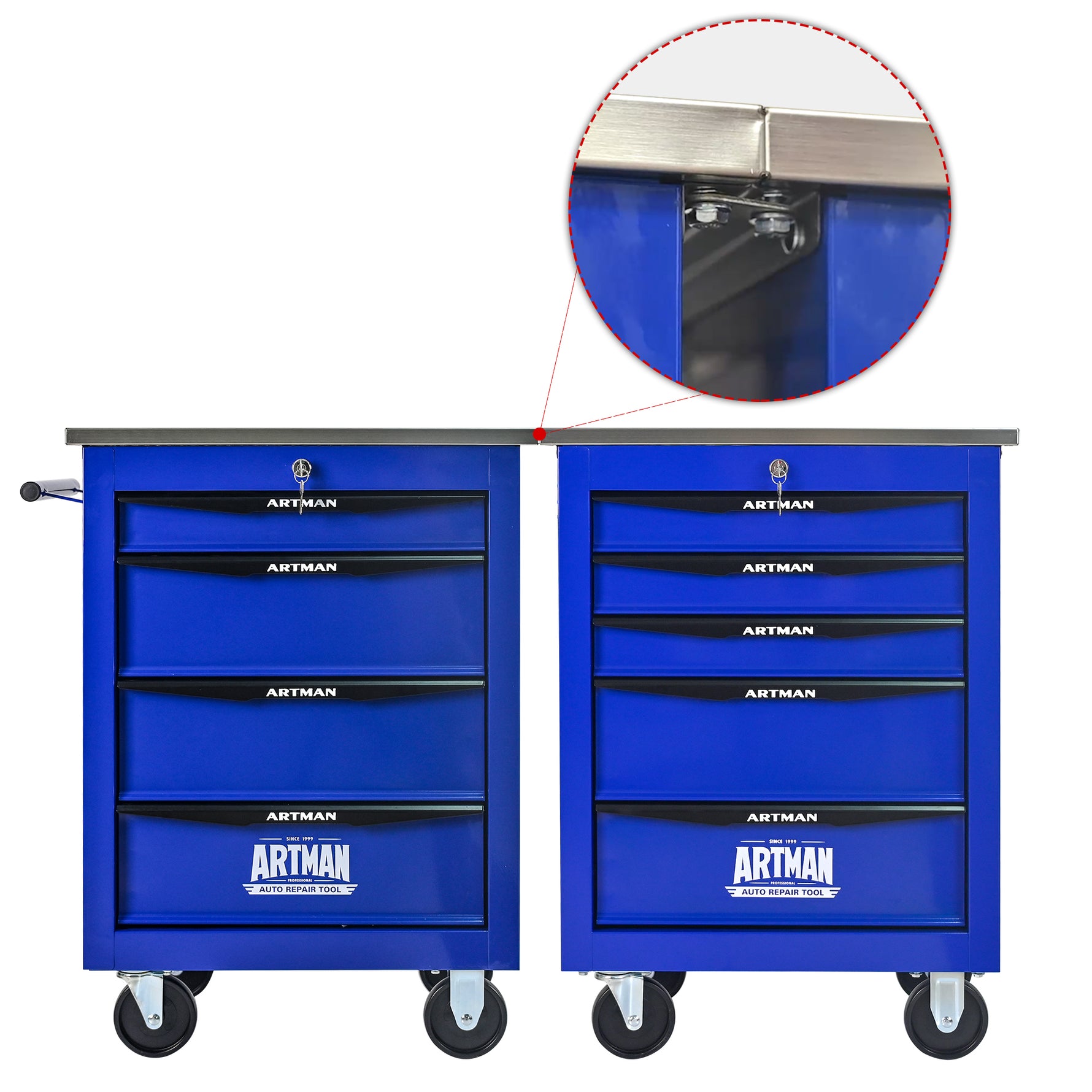 Rolling 5-Drawer Steel Tool Chest with Stainless Steel Top for workshop, garage, storage, or utility use