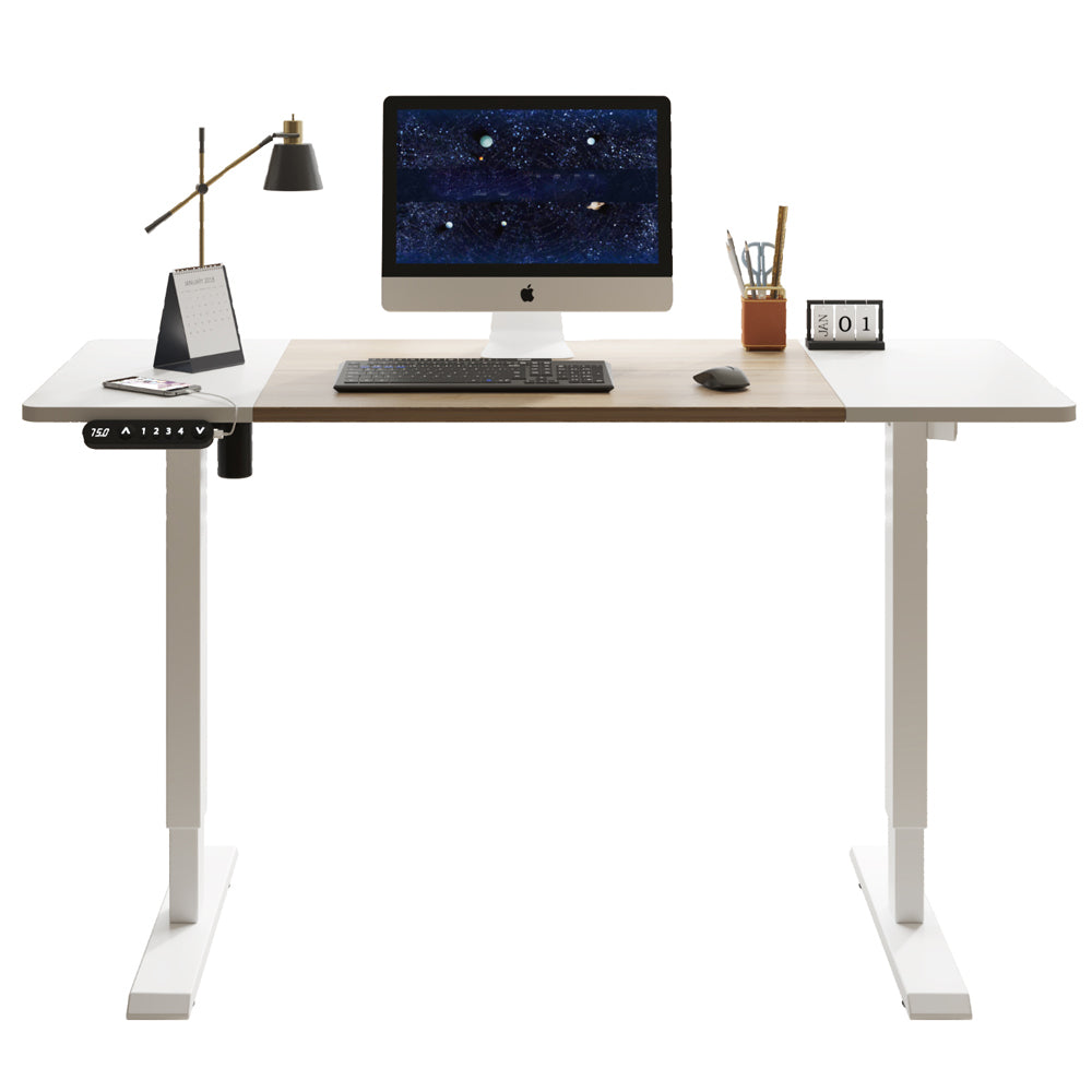 55'×24' White&Oak Electric Standing Desk Height Adjustable Desk for Home and Office Computer Table Gaming Desk Modern Lift-up Desk - Sleek Space Mod