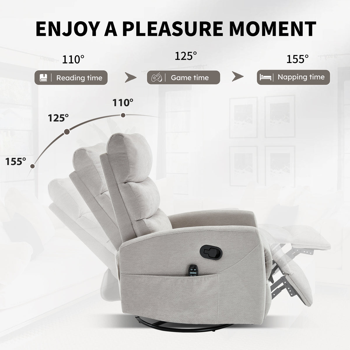 Heat Massage Manual Recliner Chair with Rocker and Swivel in Fabric for Living Room detail image 30