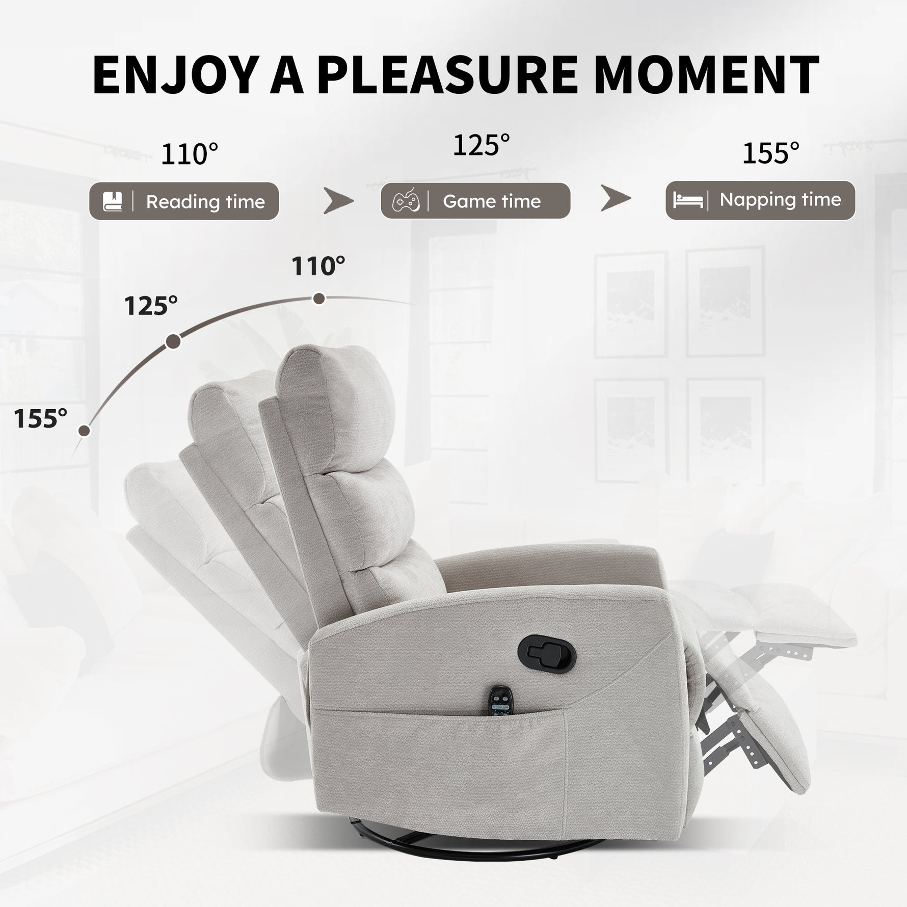 Heat Massage Manual Recliner Chair with Rocker and Swivel in Fabric for Living Room detail image 30