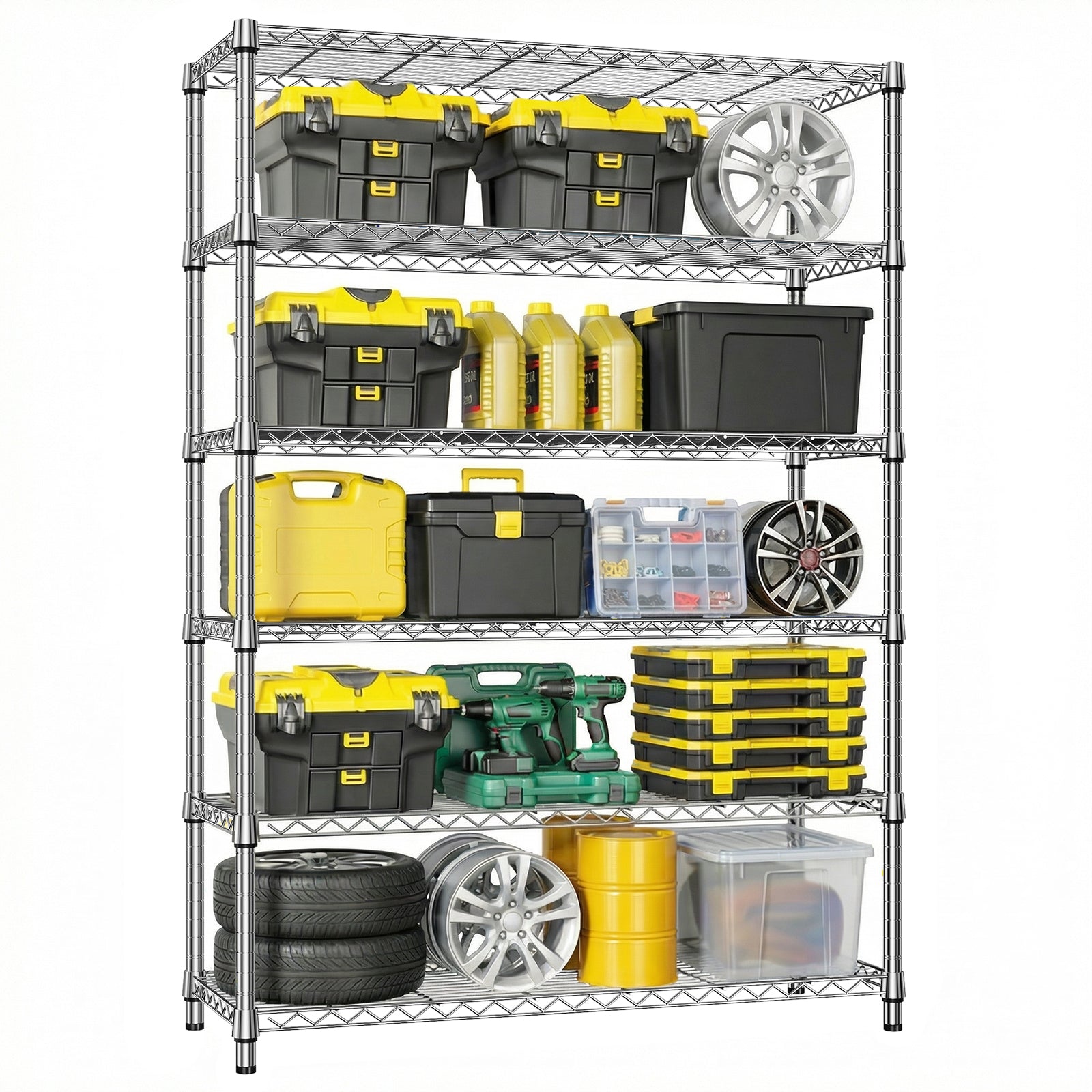6-Tier Adjustable Wire Shelving Unit, 2100 lb Capacity for workshop, garage, storage, or utility use