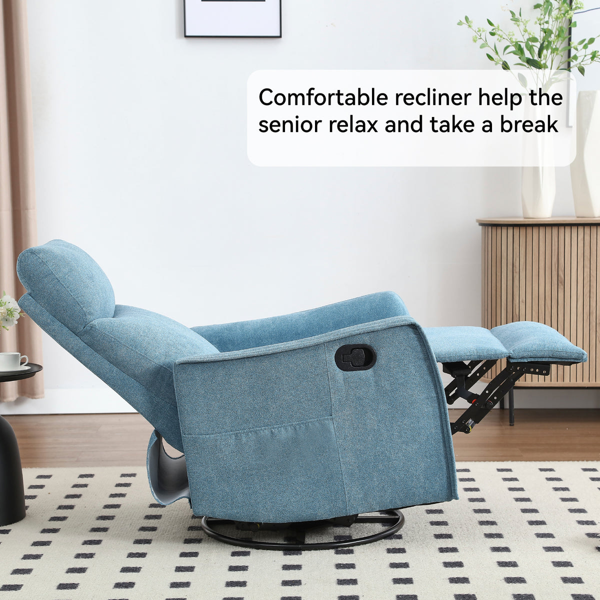 Heat Massage Manual Recliner Chair with Rocker and Swivel in Fabric for Living Room detail image 30