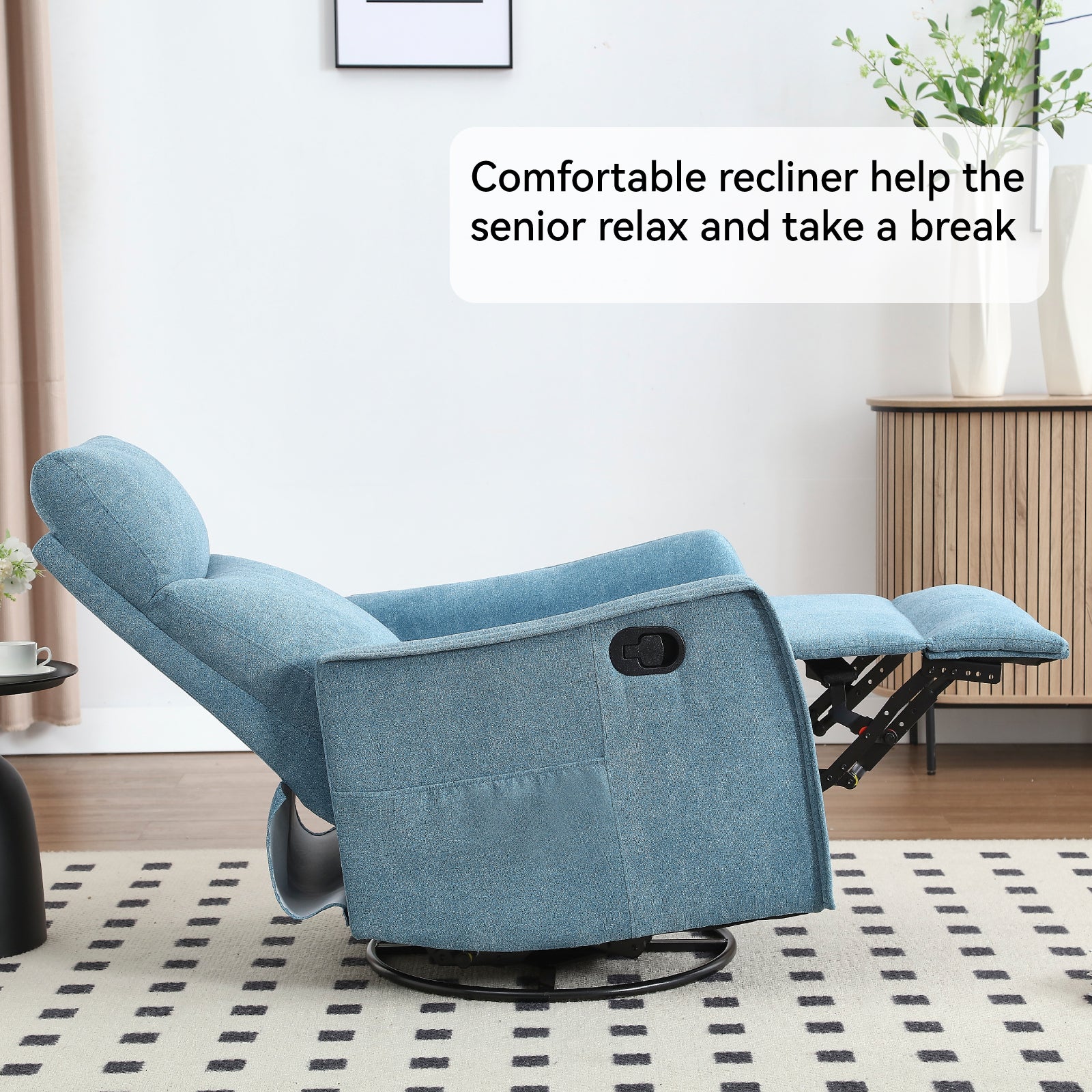 Heat Massage Manual Recliner Chair with Rocker and Swivel in Fabric for Living Room detail image 30