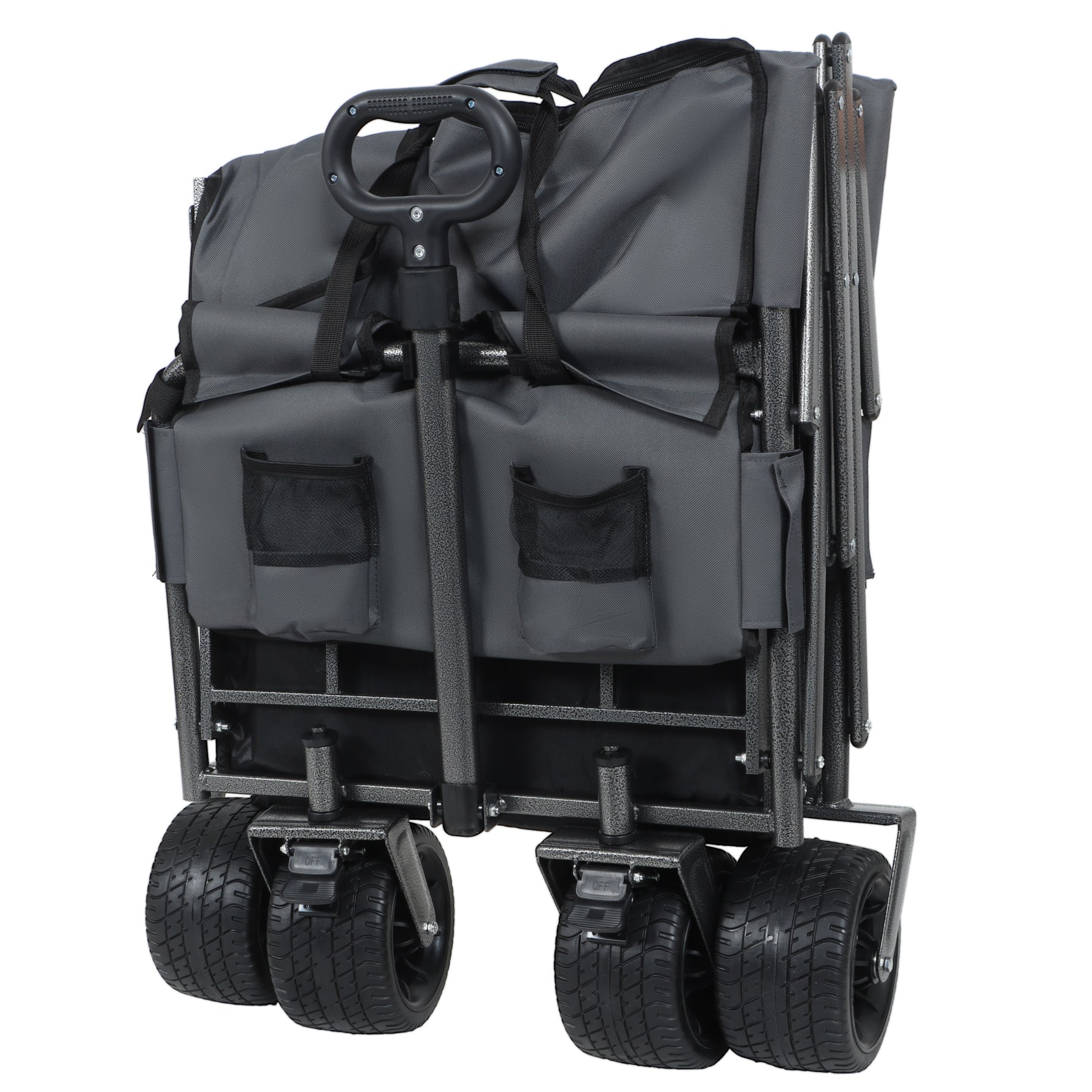 3-in-1 Folding Wagon Cart with Bench Seat & Storage for workshop, garage, storage, or utility use