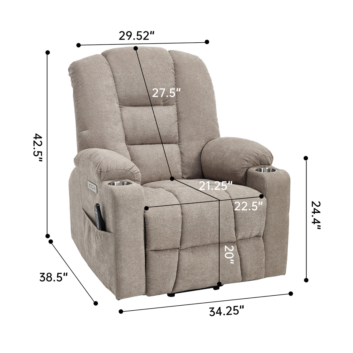 Large Dual-Motor Power Lift Heat & Massage Recliner detail image 55