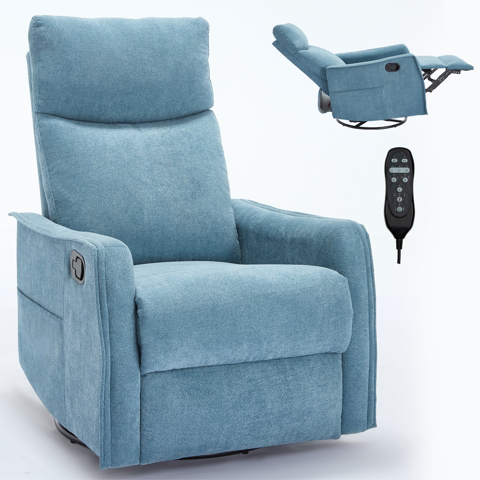 Heat Massage Manual Recliner Chair with Rocker and Swivel in Fabric for Living Room detail image 37