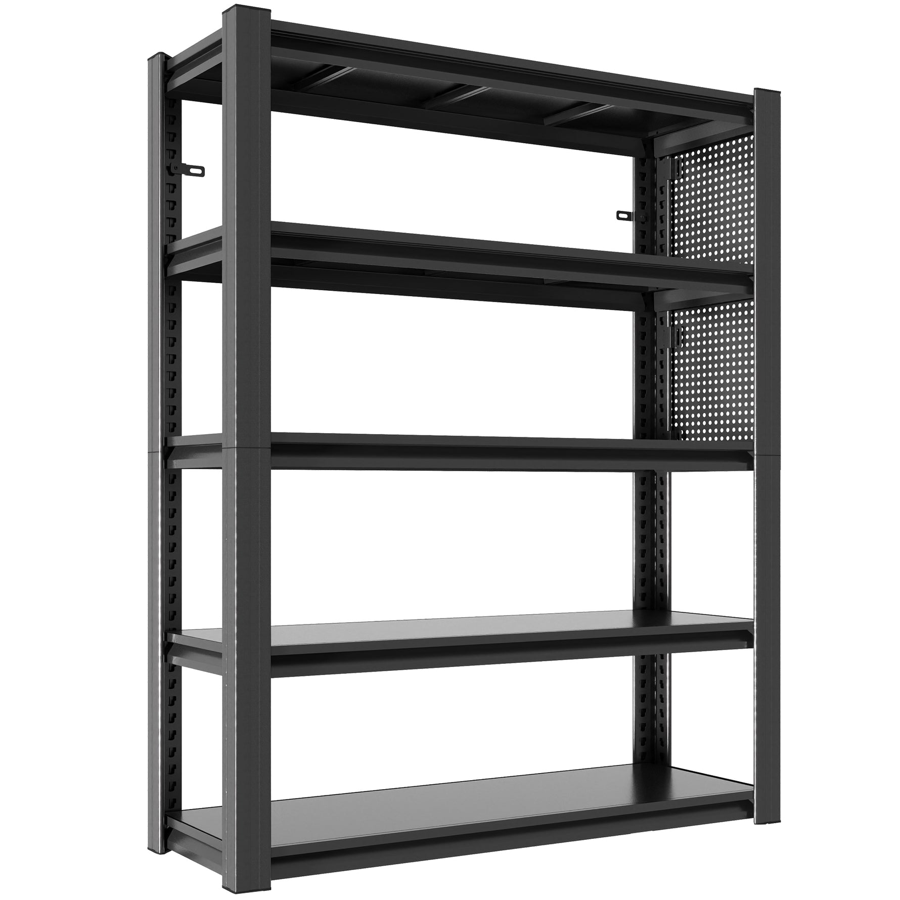 Industrial Heavy-Duty Metal 5-Tier Adjustable Shelving Unit with Pegboard for workshop, garage, storage, or utility use