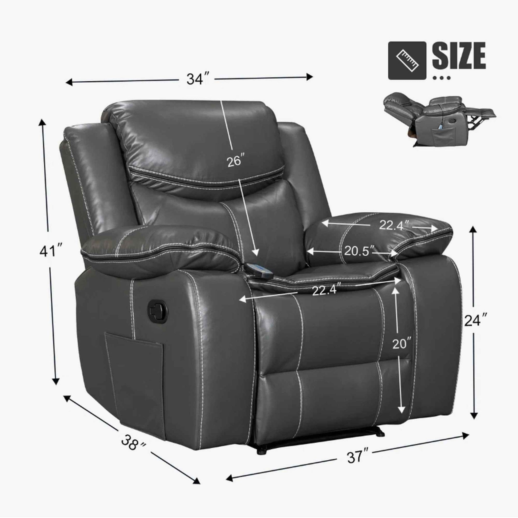 Air Leather Recliner Chair with Vibration and Heating detail image 9