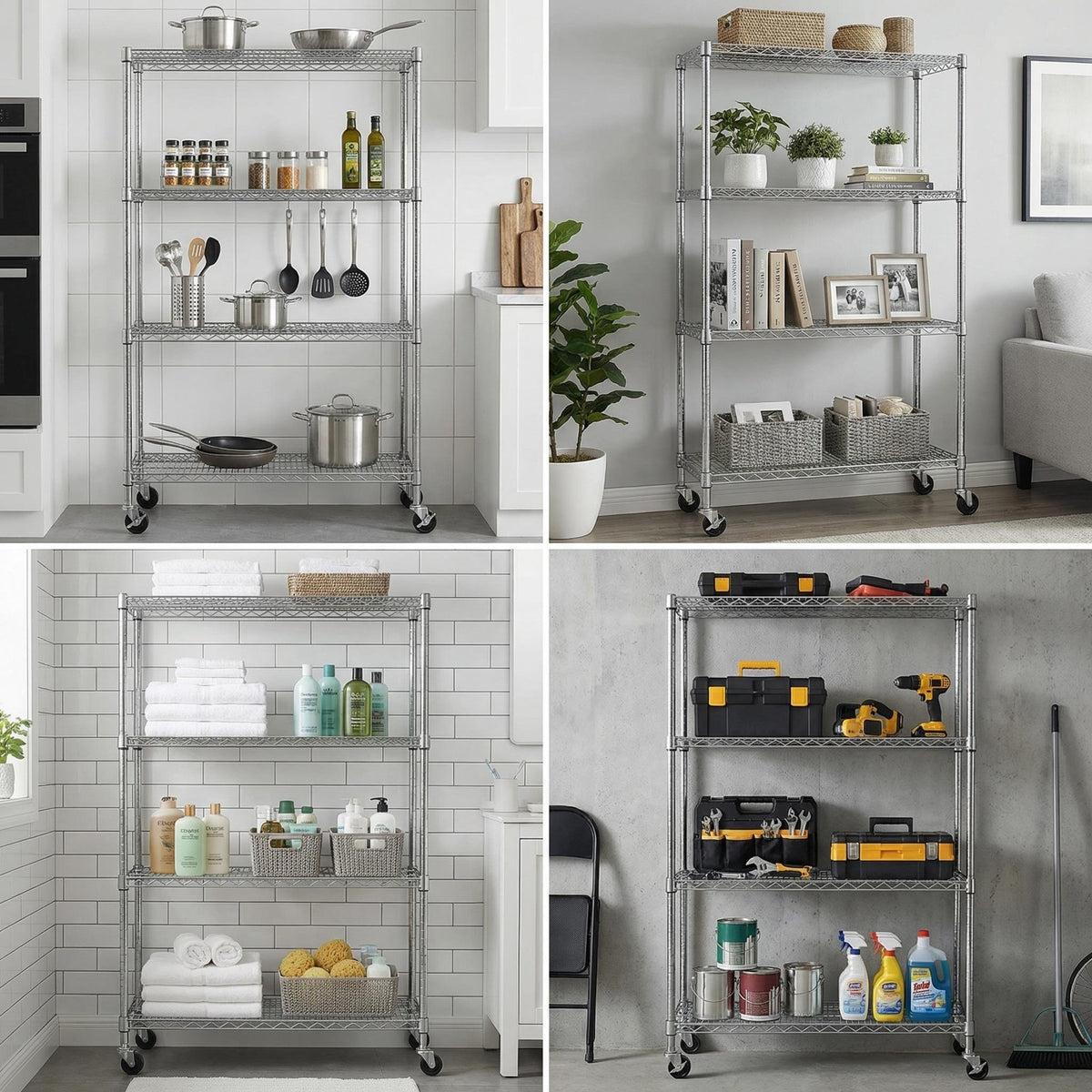 Heavy-Duty Adjustable Wire Shelving Unit with Wheels & Levelers for workshop, garage, storage, or utility use
