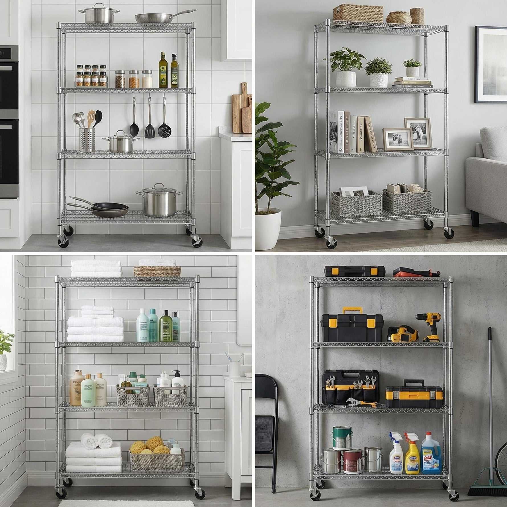 Heavy-Duty Adjustable Wire Shelving Unit with Wheels & Levelers for workshop, garage, storage, or utility use