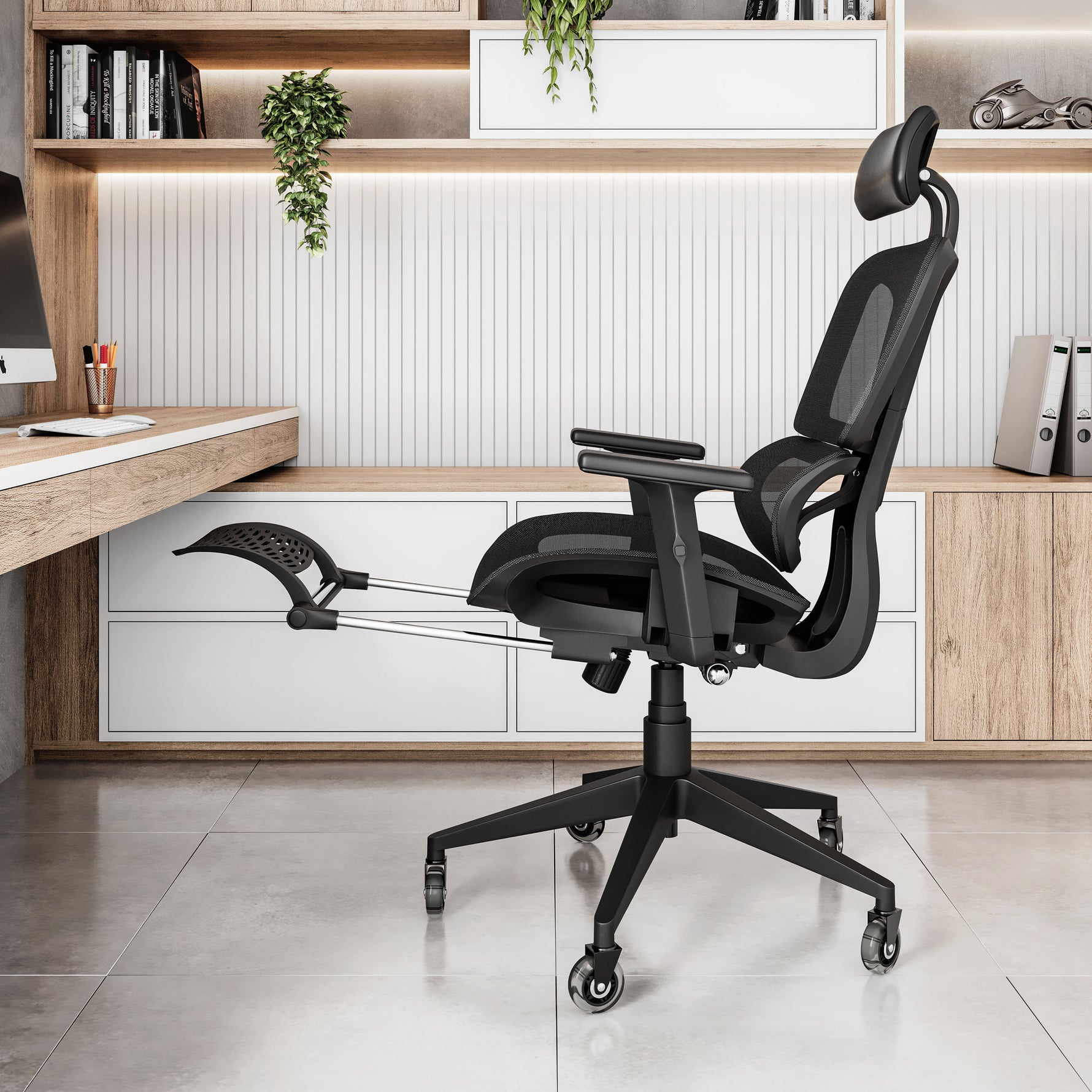 Techni Mobili Reclining Mesh Office Chair with Footrest for home office seating