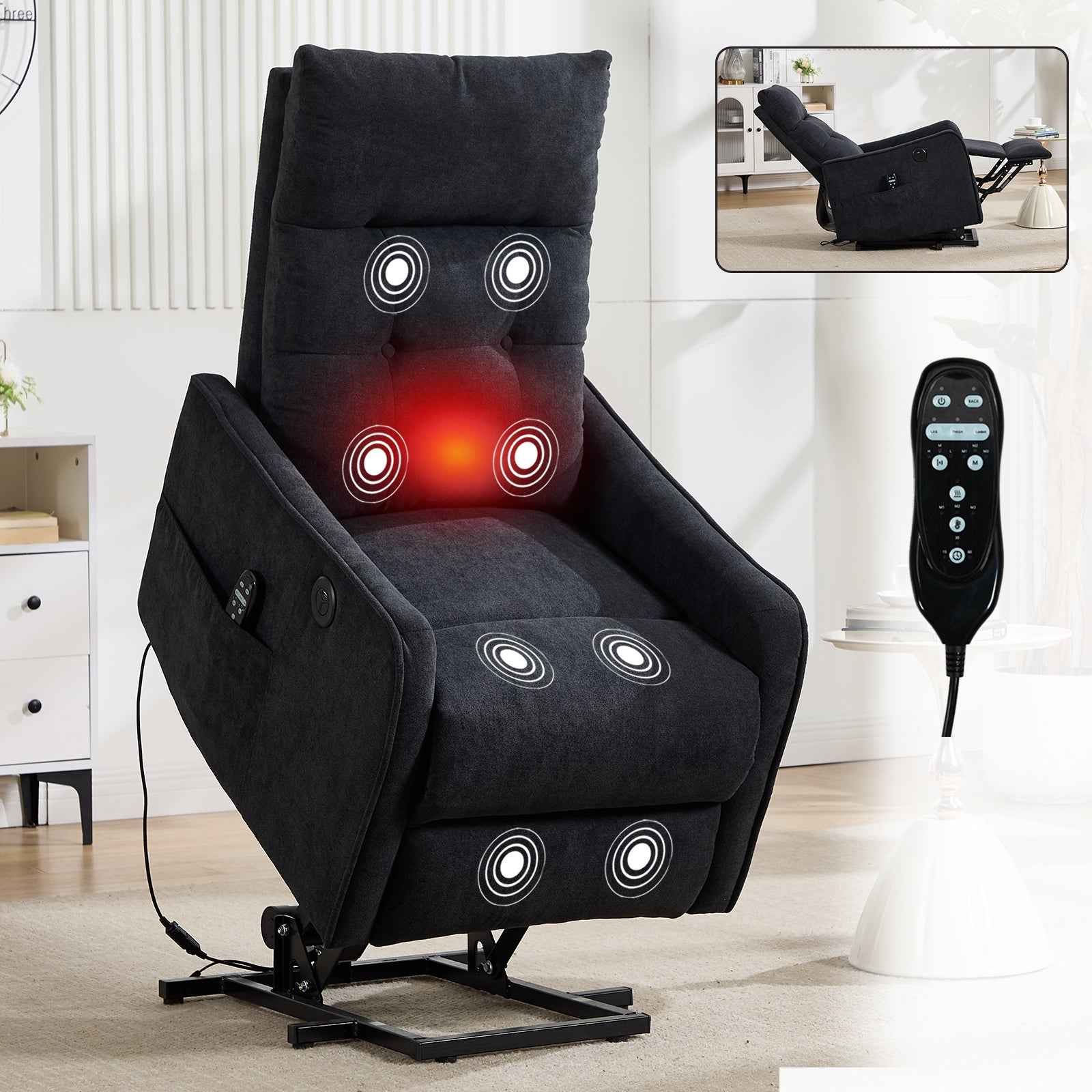 Chenille Single-Motor Power Lift Recliner with Massage & Heat detail image 55