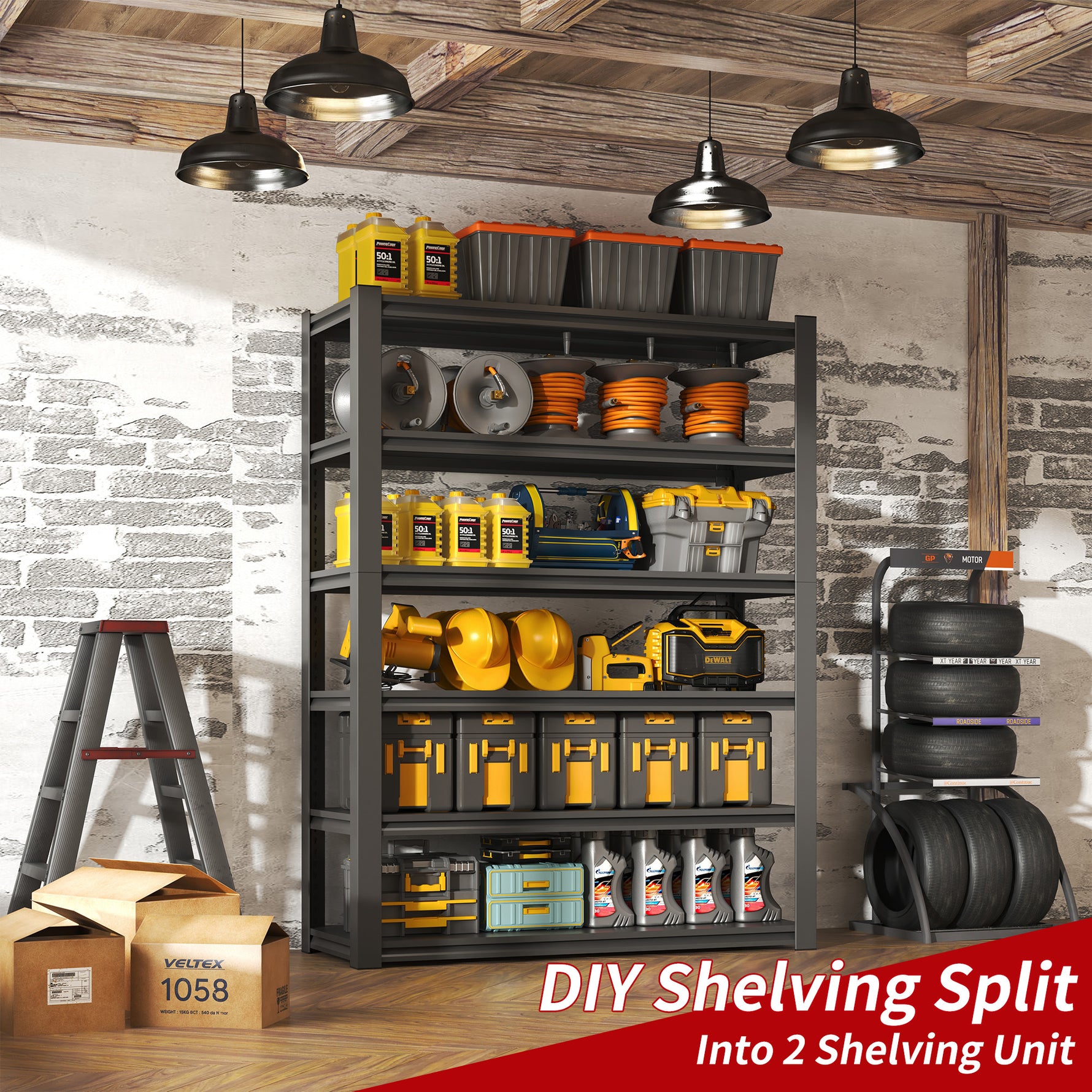 Industrial Heavy Duty Adjustable Metal Mesh Storage Shelving Unit for workshop, garage, storage, or utility use