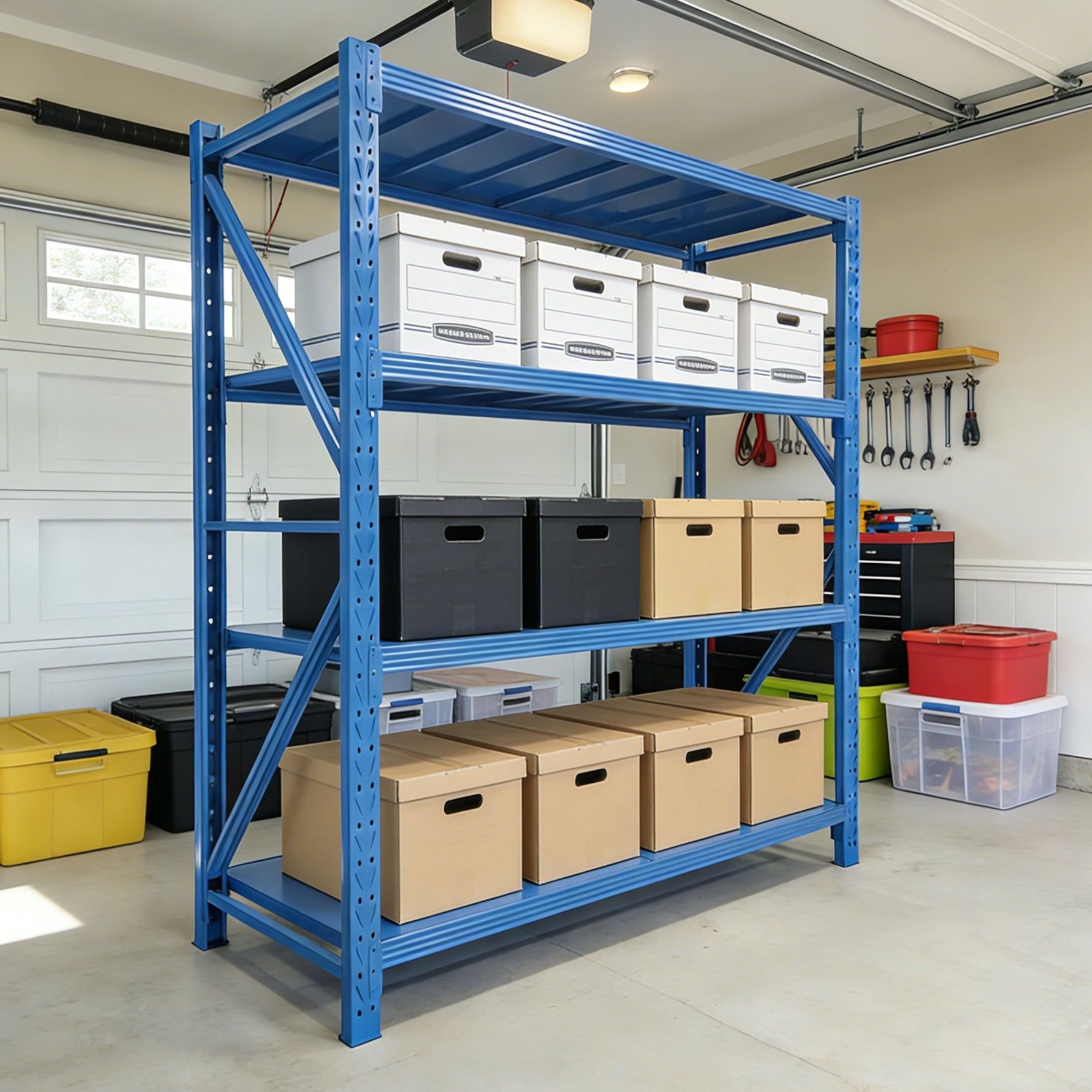 4-Tier Adjustable Metal Garage Shelving Unit for workshop, garage, storage, or utility use