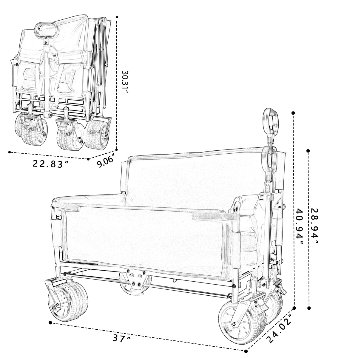 3-in-1 Folding Wagon Cart with Bench Seat & Storage for workshop, garage, storage, or utility use
