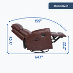 Genuine Leather Heat Massage Manual Recliner Chair with Rocker and Swivel for Living Room detail image 34
