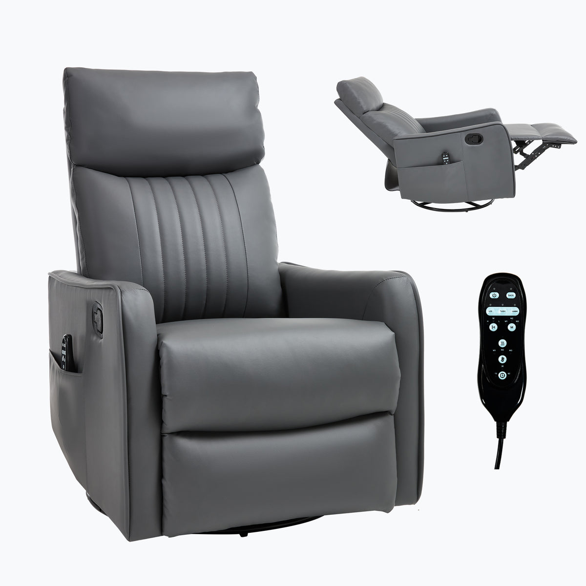 Faux Leather Heat & Massage Manual Rocker Swivel Recliner detail image 13